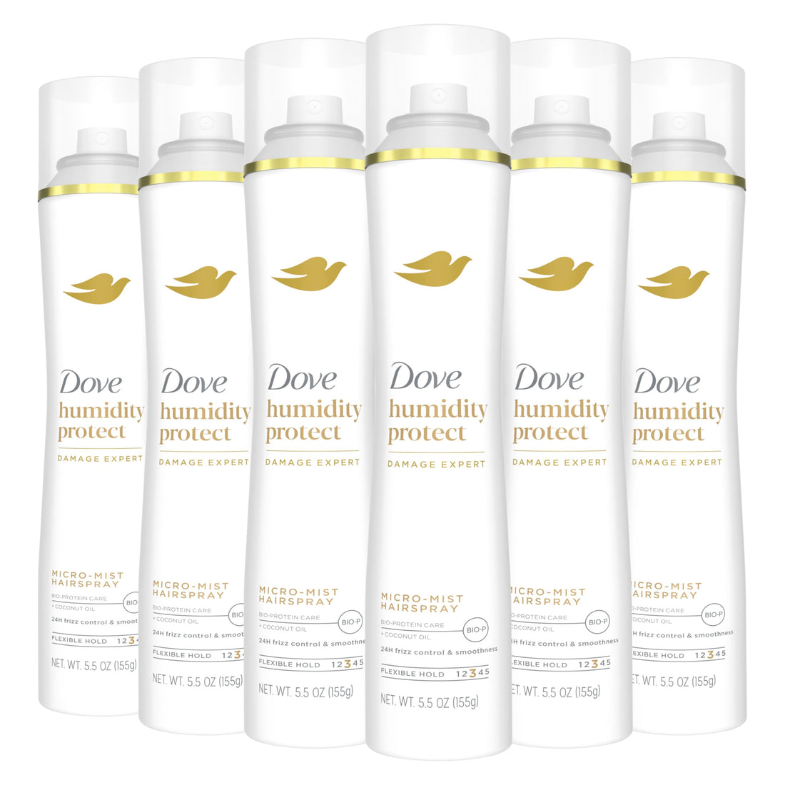 Dove Flexible Hold Hairspray Humidity Protect Micro-Mist Pack of 6 for Long-lasting Hold, All-day Flexible Hold for 24H Frizz Control 5.5 oz