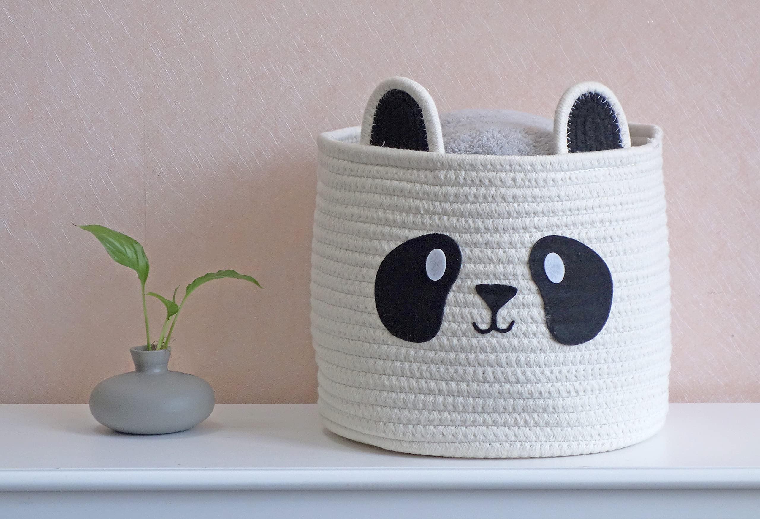 T&T Homewares Small Cute Panda Bear Basket for Kids Room Decor, Baby Shower, Baby Diaper Organizer, Baby Laundry Baskets, Woodland Nursery Decor, Kids Room Organizer, Dog Cat Toy Basket