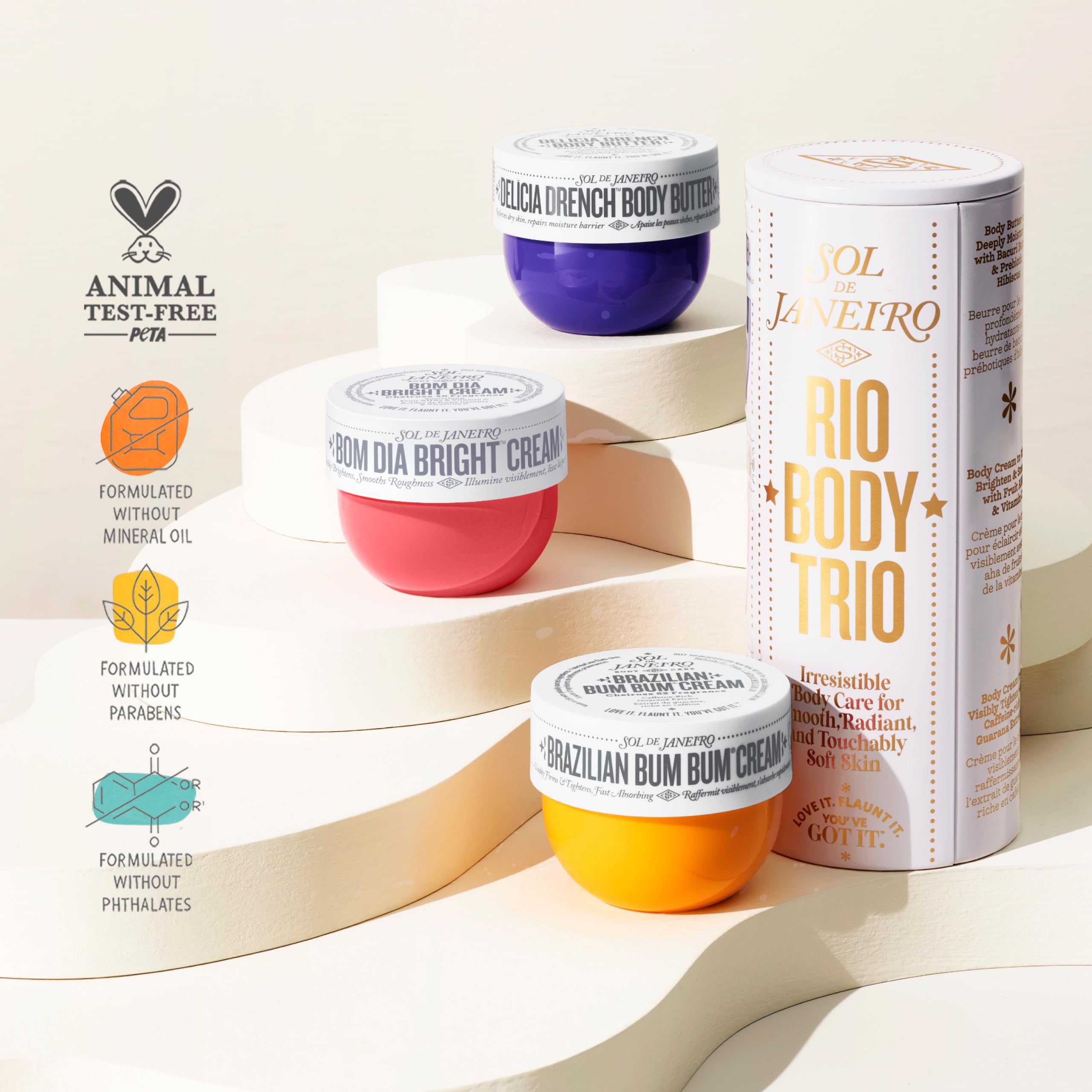 SOL DE JANEIRO Rio Trio Mini Vanilla Body Cream Discovery Set - Brazilian Bum Bum Cream, Delicia Drench Body Butter, Bom Dia Bright 50 ml - Amazon Exclusive Trial Set ($48 value)