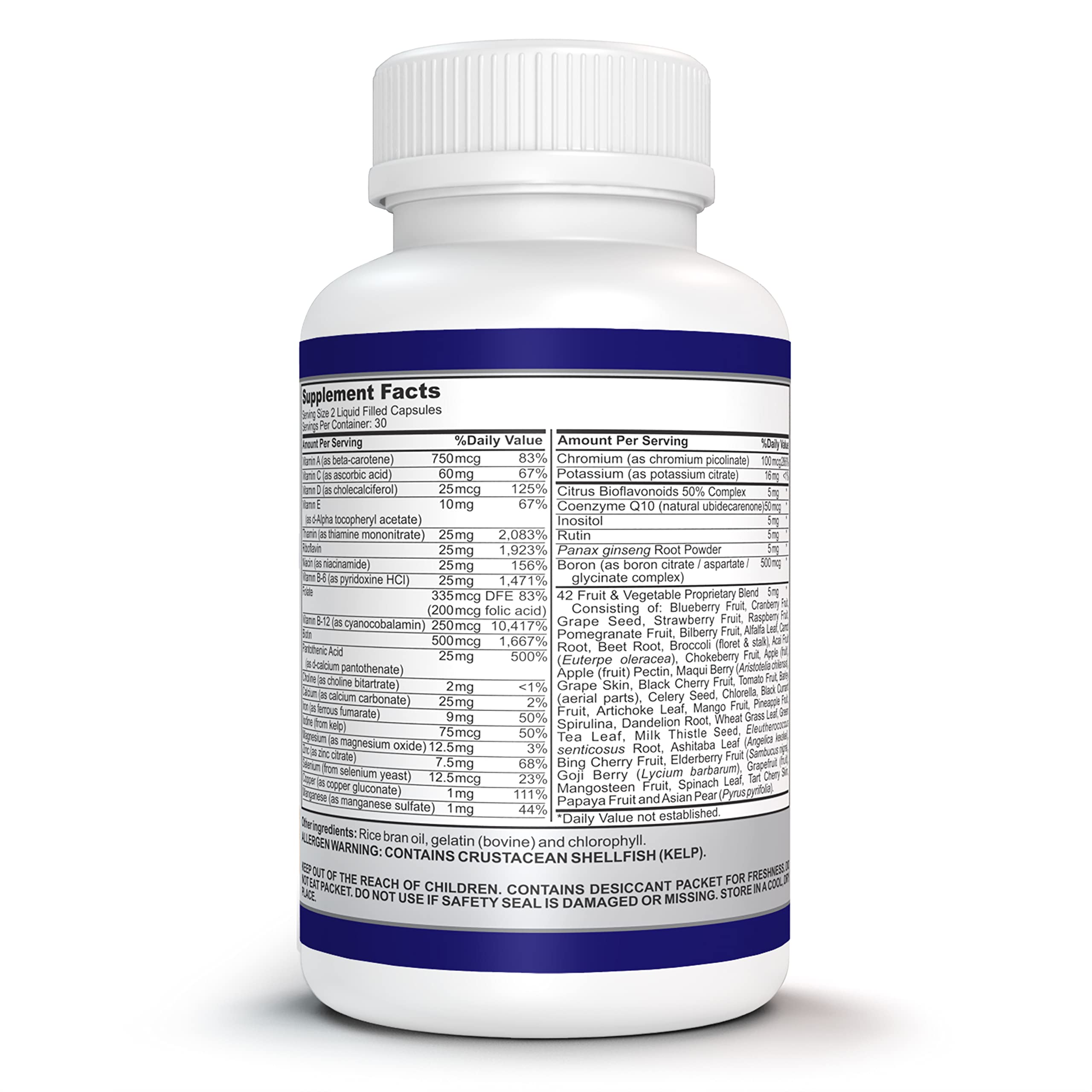 O!VITA Liquid Multivitamin Complete, with a Full Spectrum of Vitamins and Minerals, Plus 42 Fruits and Vegetable Proprietary Blend, Easy Absorption (60 Vegan Liquid Filled Capsules)