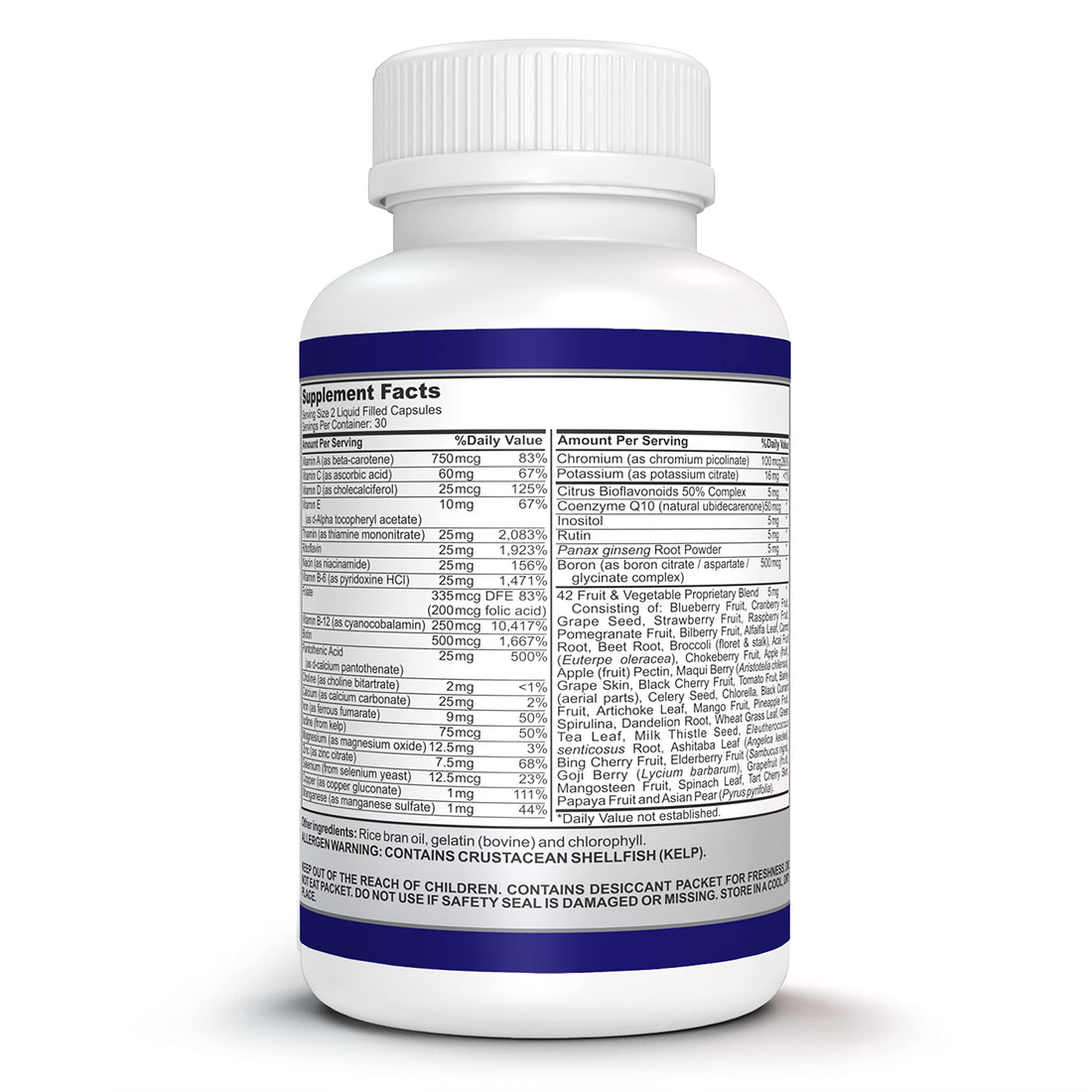 O!VITA Liquid Multivitamin Complete, with a Full Spectrum of Vitamins and Minerals, Plus 42 Fruits and Vegetable Proprietary Blend, Easy Absorption (60 Vegan Liquid Filled Capsules)