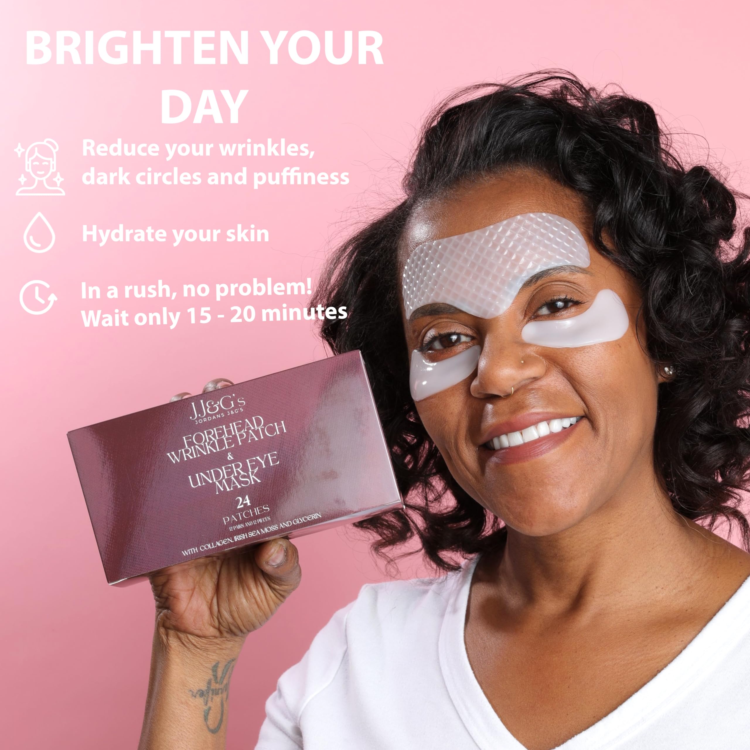 JJ&G's Forehead Wrinkle Patches & Under Eye Mask | Anti Wrinkle Patches Bundle | Collagen Eye Mask For Puffy and Dark Circles | Irish Sea Moss Collagen Glycerin | 36 Pcs (12 Pairs & 12 Pcs)