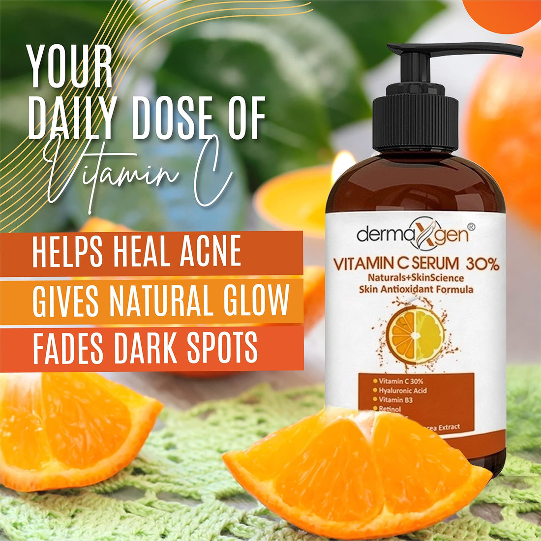 30% Vitamin C Serum (8 Fl Oz) Pure Organic Anti- Wrinkle + Hyaluronic Acid + Retinol + Vitamin E + Vitamin B, Facial Serum For Anti-aging, Wrinkles, And Fine Lines.