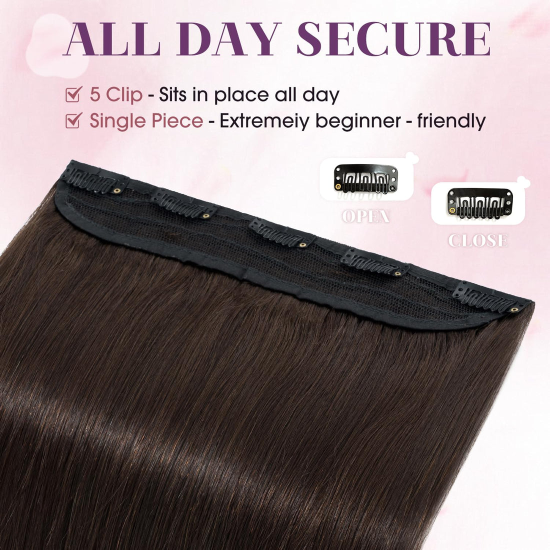 S-noilite 22inch Clip in Human Hair Extensions One Piece 5 Clips 3/4 Full Head Soft Silky Clip on Remy Hair For Women Gift 55g #2 Dark Brown