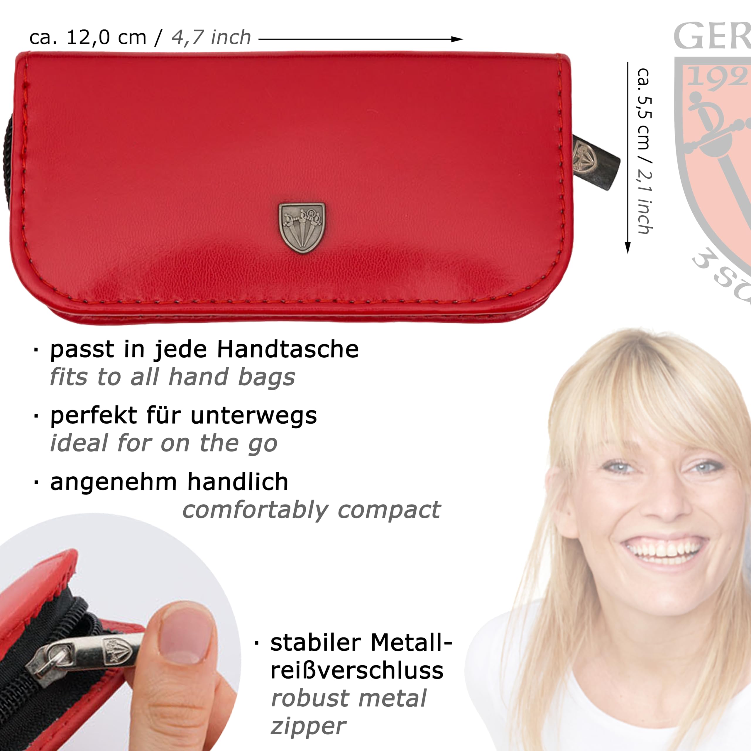 3 SWORDS GERMANY - 5 Piece Manicure & Pedicure Kit, made of high quality artificial leather in red, Quality: Made in Solingen/Germany