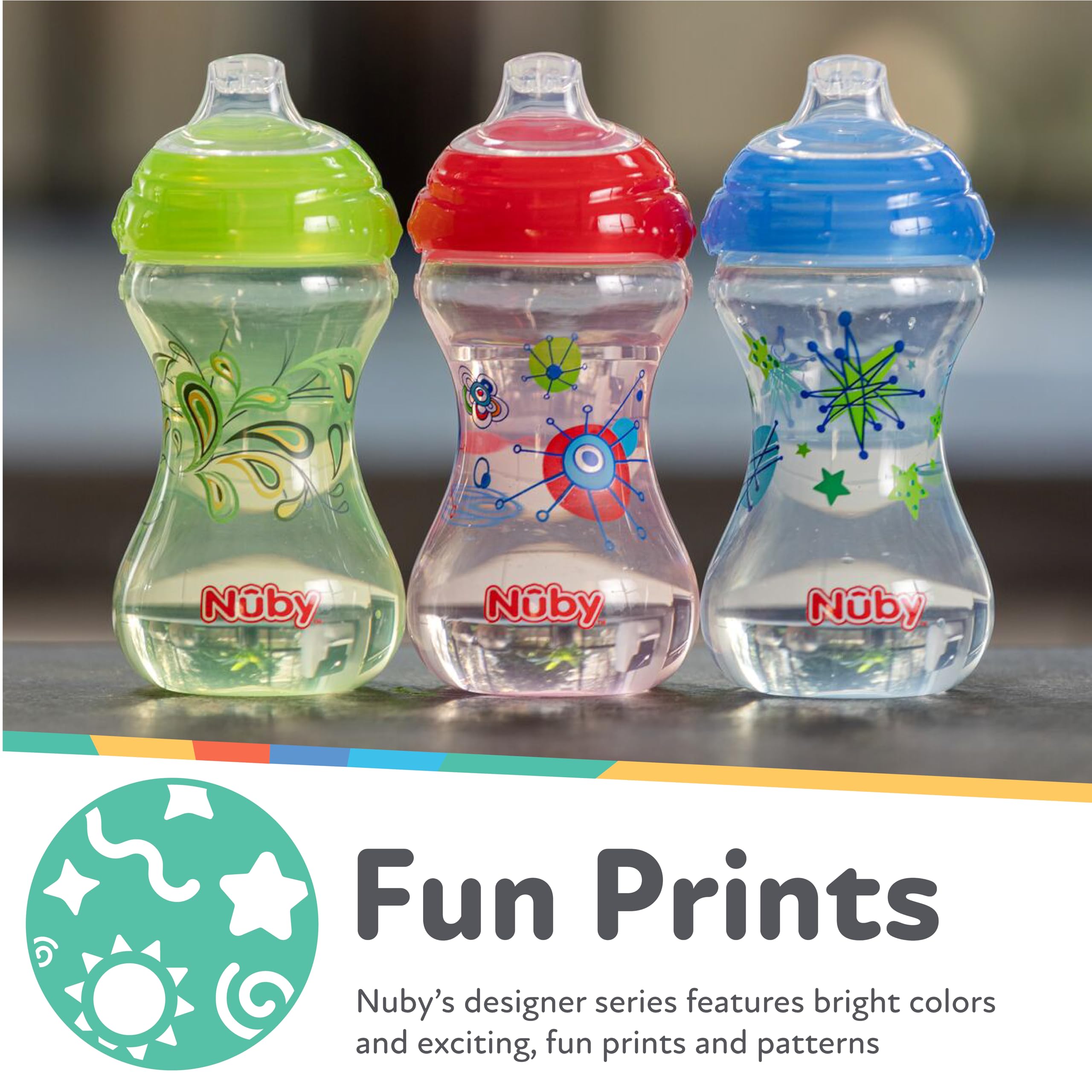 Nuby 3 Count No Spill Pinpoint Soft Spout Clik-It, Boy, 10 Oz