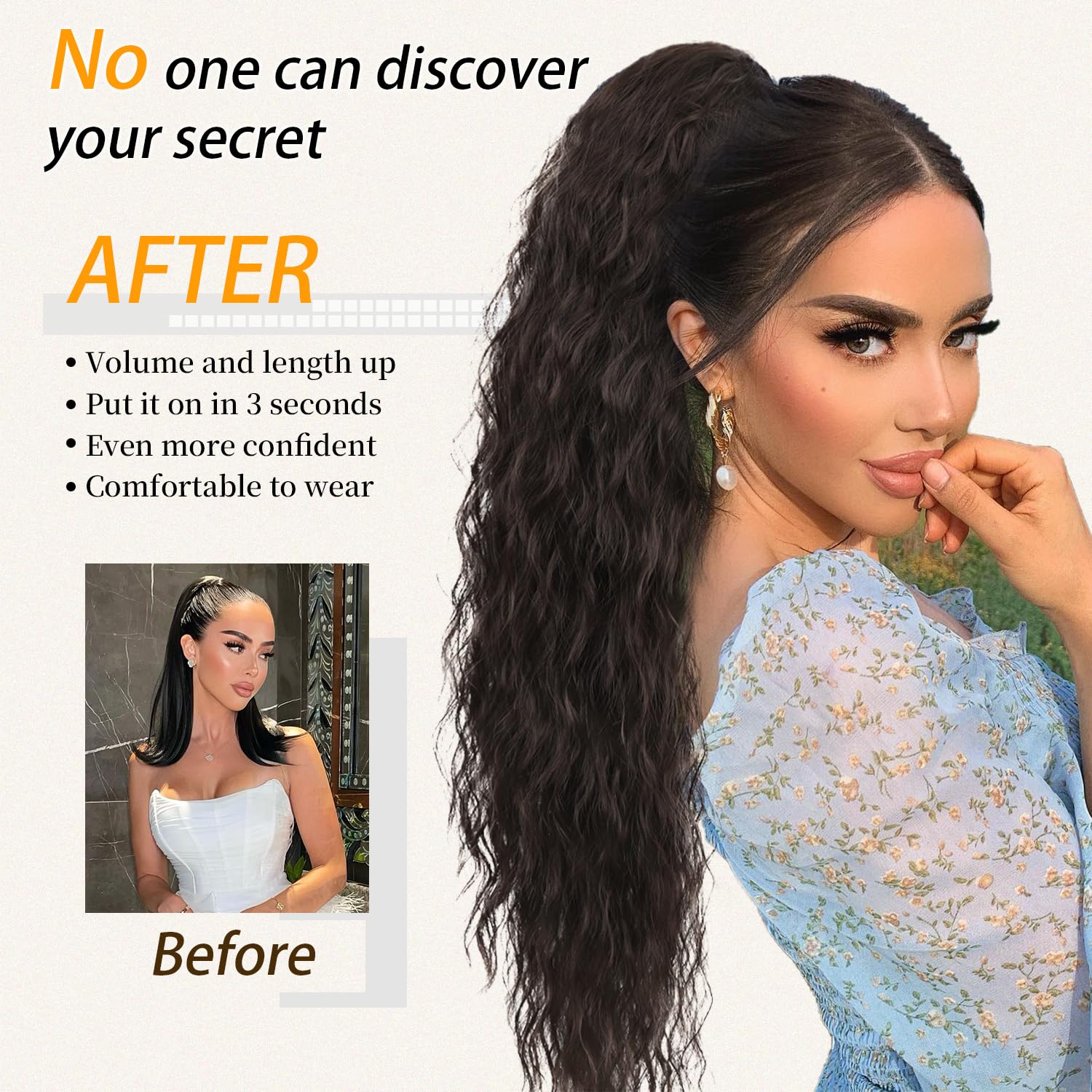 ORSUNCER Claw Long Wavy Ponytail Extension Black Brown 30 Curly Pony Tail Clip in Hair Extensions for Women fluffy Natural Looking Synthetic Hairpiece for Daily Use