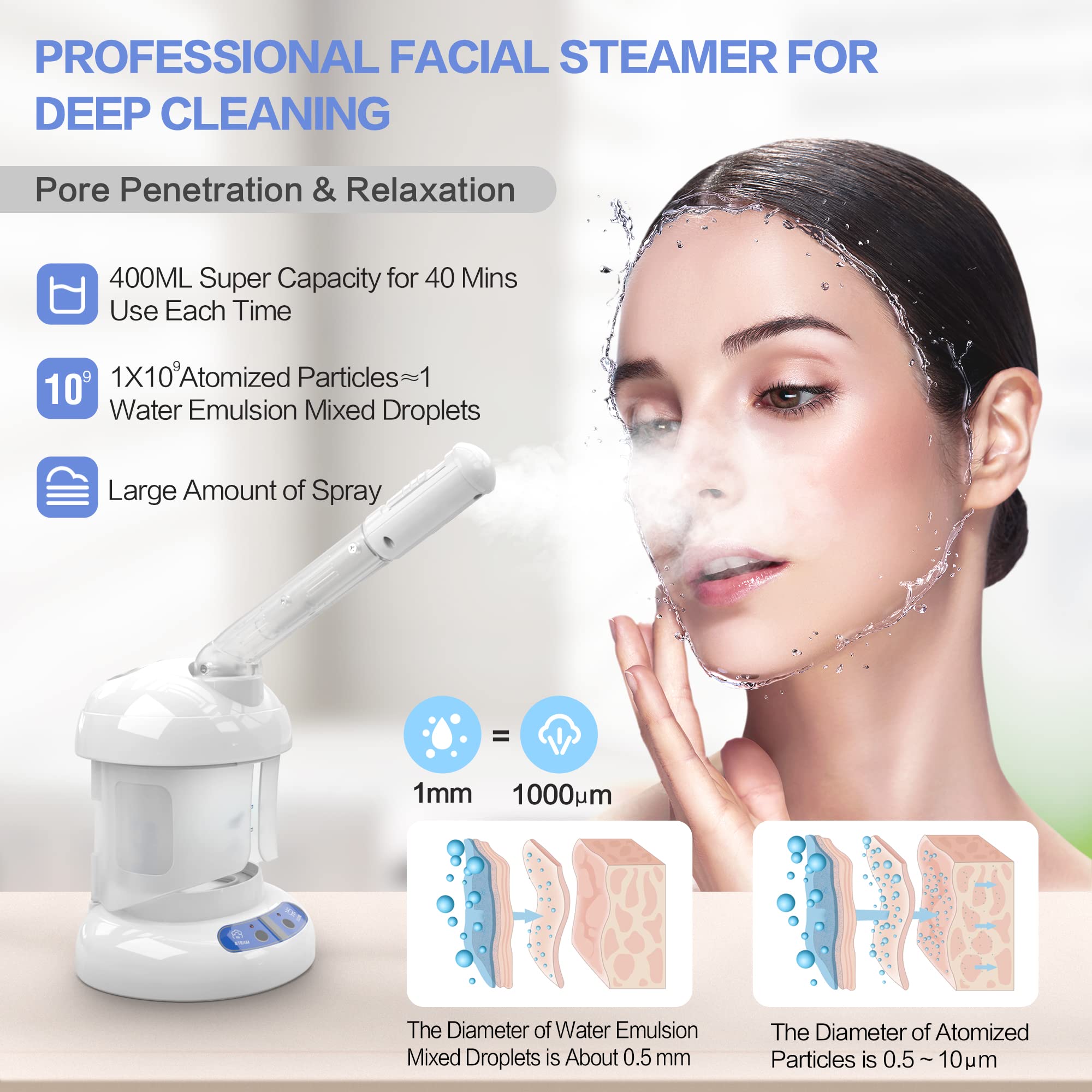 Kingsteam Facial Steamer, with Extendable Arm Ozone Table Top Mini Spa Face Steamer Design For Personal Care Use At Home or Salon, White