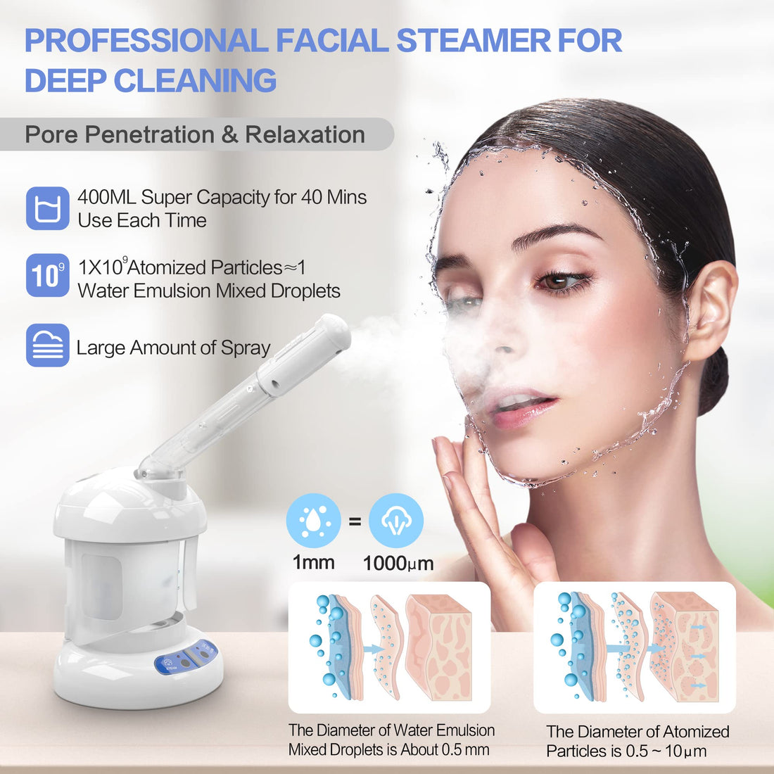 Kingsteam Facial Steamer, with Extendable Arm Ozone Table Top Mini Spa Face Steamer Design For Personal Care Use At Home or Salon, White