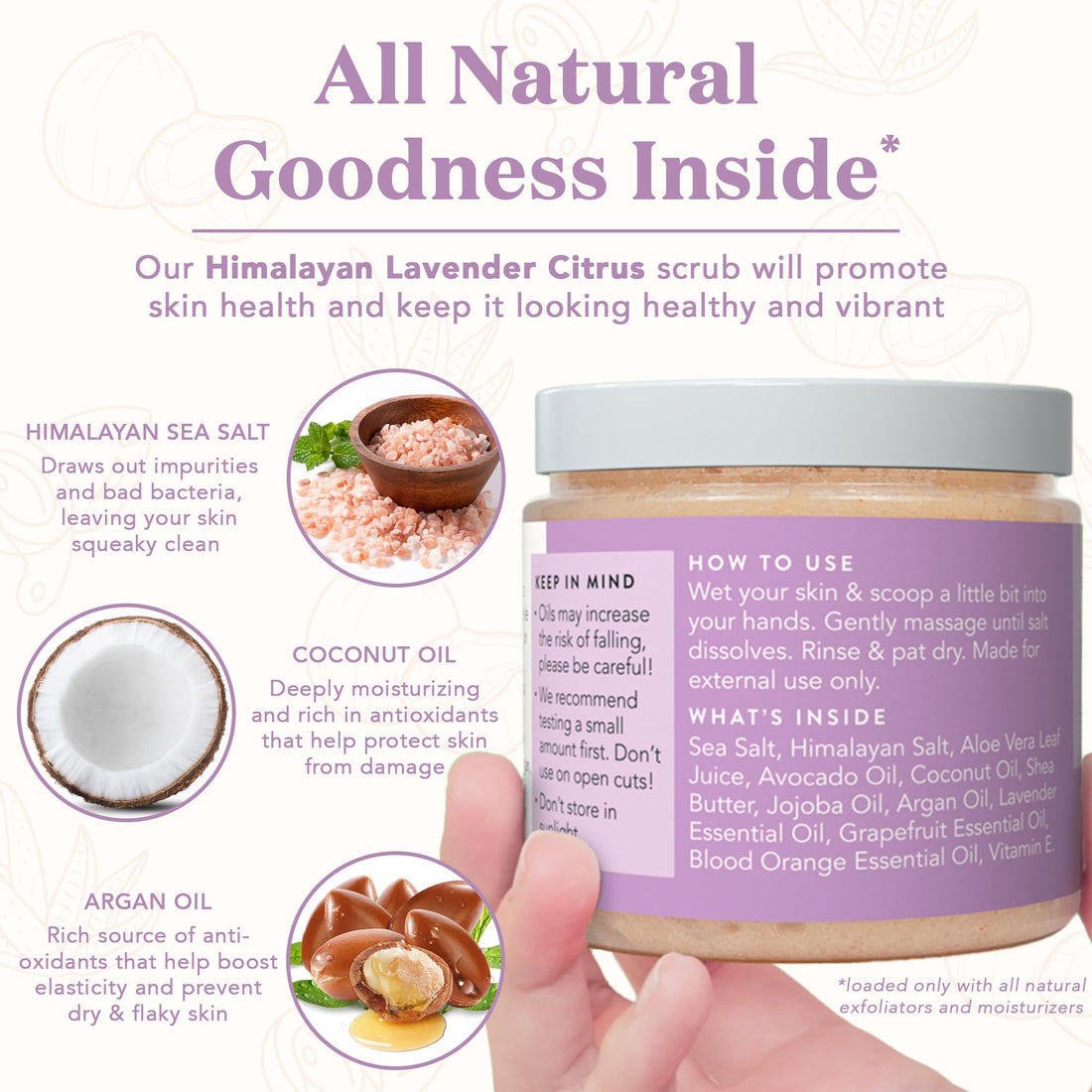 Bare Botanics Lavender Citrus Body Scrub 24oz | Made in Madison, WI | All Natural Himalayan Salt Exfoliator Skin Loving Moisturizers | Vegan & Cruelty Free | Gift Ready Packaging w/a Cute Wooden Spoon