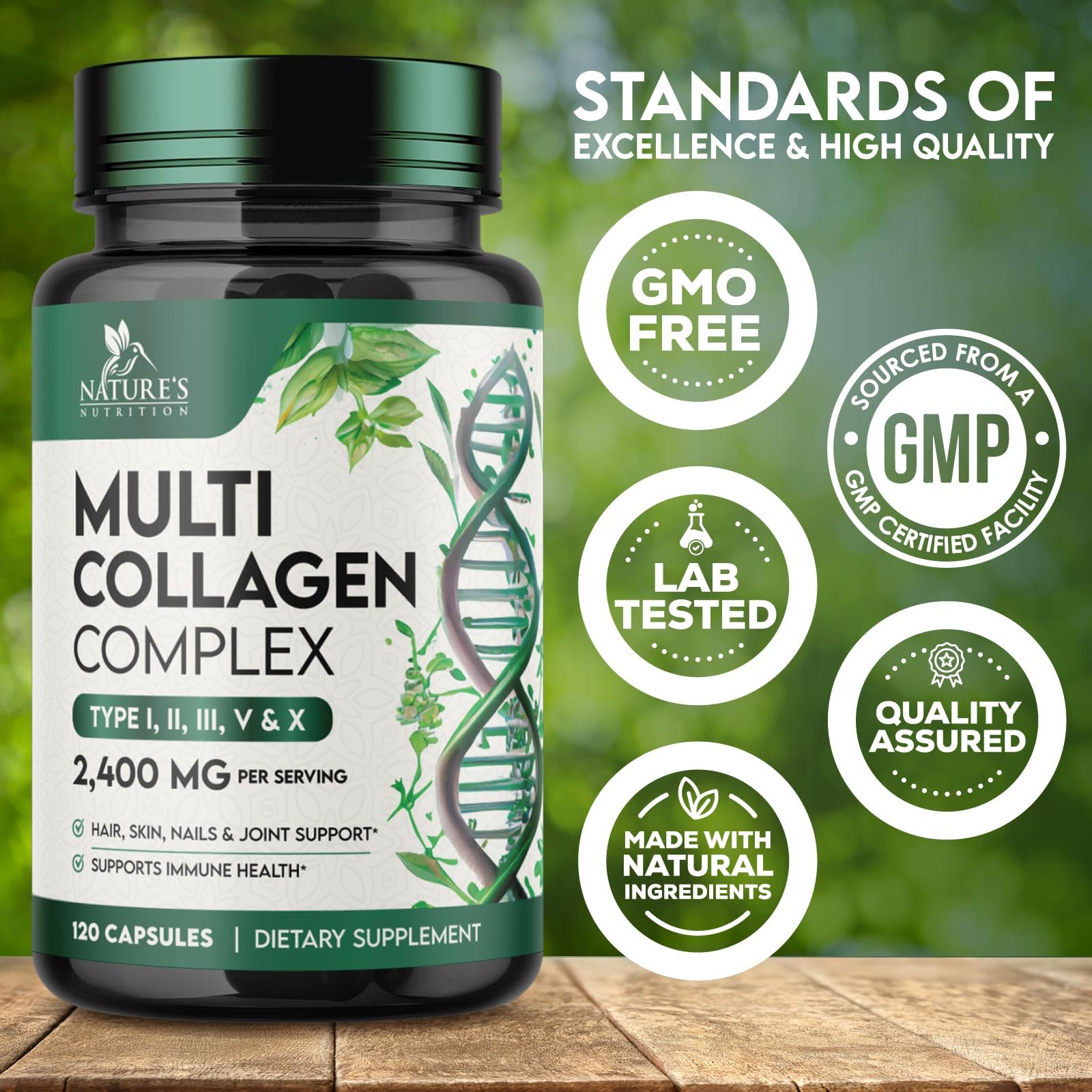 Collagen Peptides for Women & Men - Type I, II, III, V, X Multi Collagen, Hydrolyzed Collagen Supplement Supports Hair, Nail, Skin, Bone and Joint Health with Vital Nutrients & Proteins - 120 Capsules