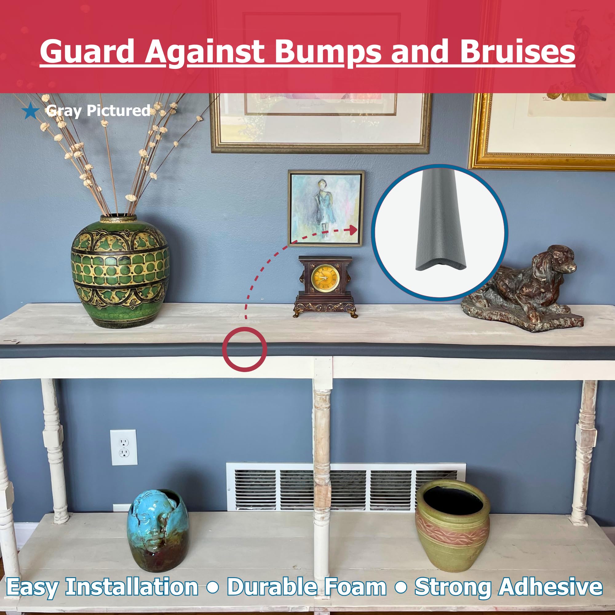 Cardinal Gates EC Edge Cushion for Baby Proofing - Edge Corner Protector Soft Foam Strip for Baby Safety – Guard Against Child Injury on Desk, Table, Bed - 12 Feet of Padding - Made in USA – Brown