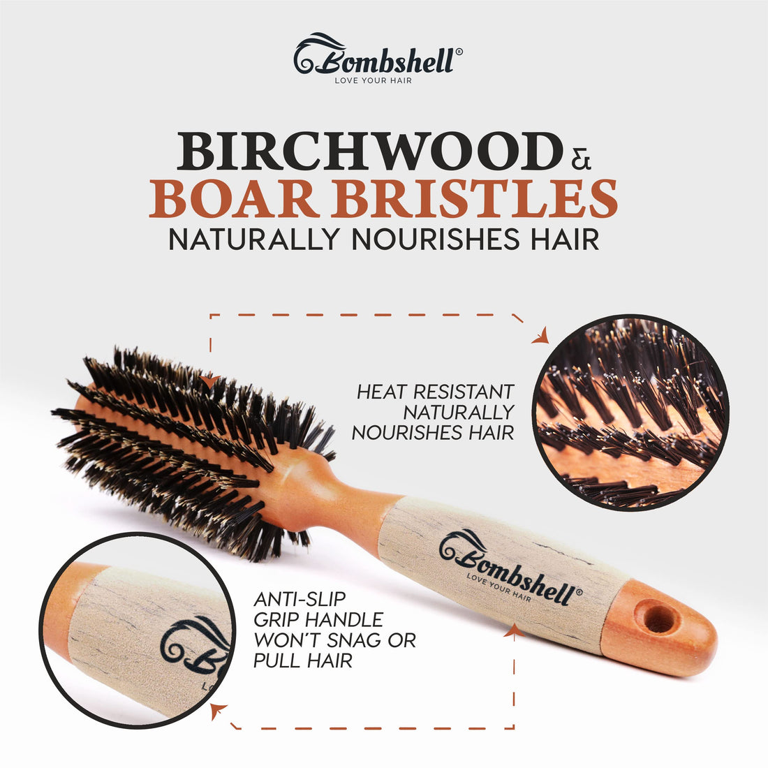 bombshell blowout Hair Brush Classic Round Sustainable Wood (2 inch)