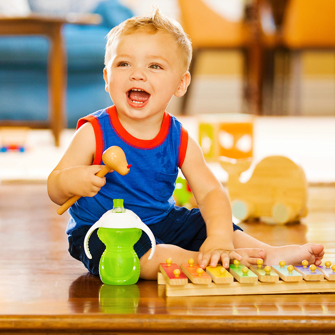 Munchkin® Click Lock™ Bite Proof Trainer Cup, Plastic, 7 Ounce, 2 Pack, Blue/Green