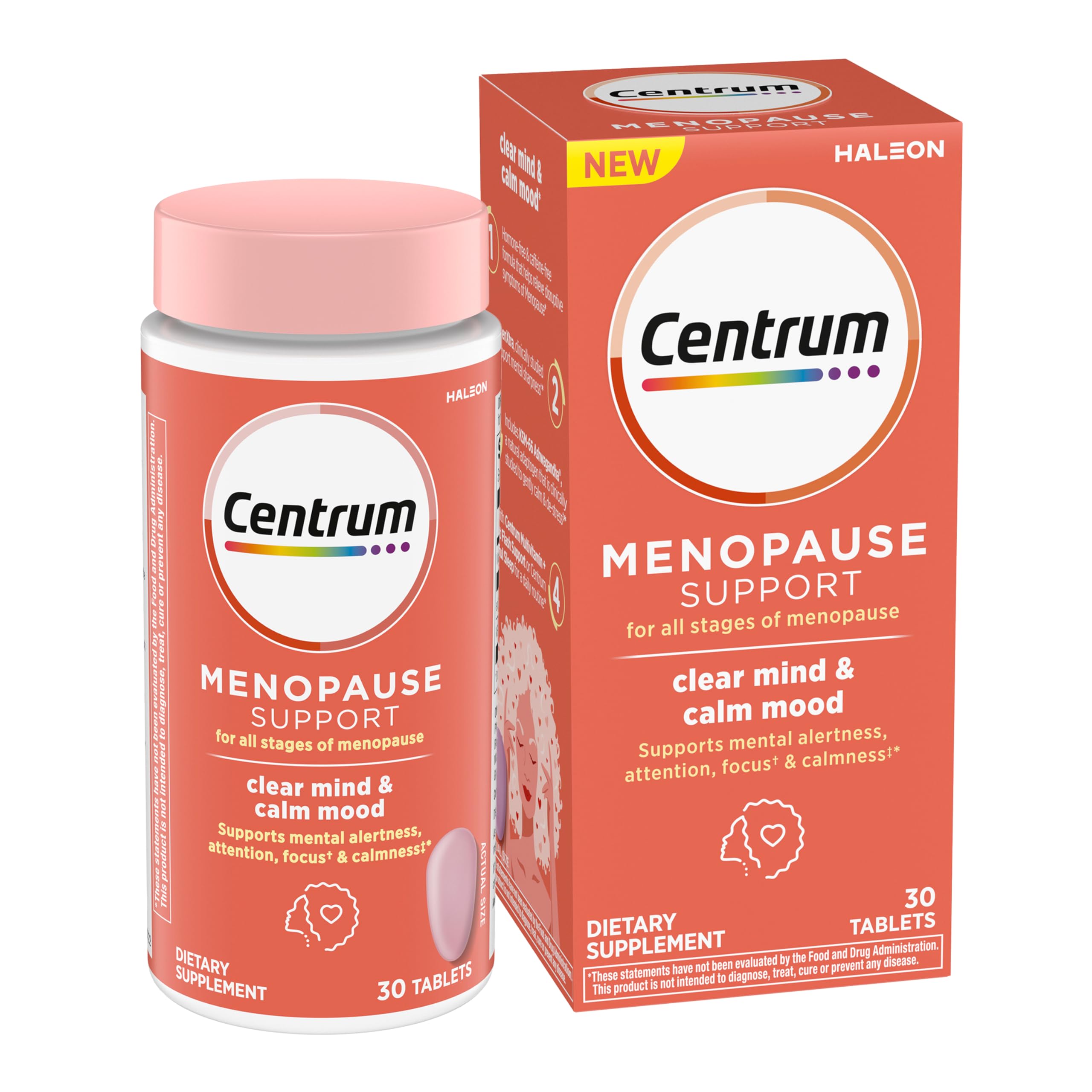 Centrum Clear Mind and Calm Mood Menopause Support Tablets, with Clinically Studied enXtra, 30 Count