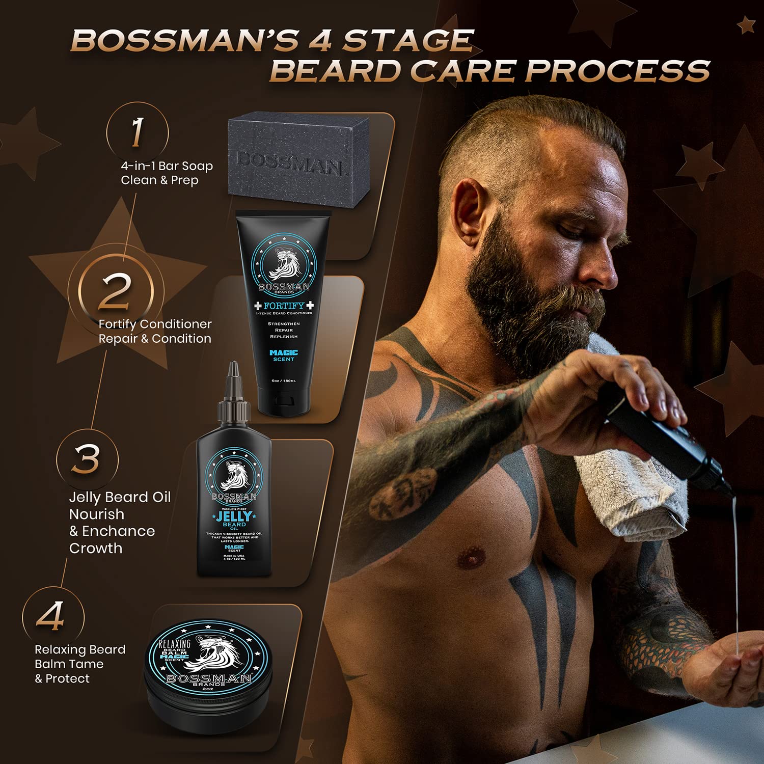 Magic : Bossman Fortify Intense Beard Conditioner to Grow, Thicken, Moisturize and Protect Your Beard (Magic)