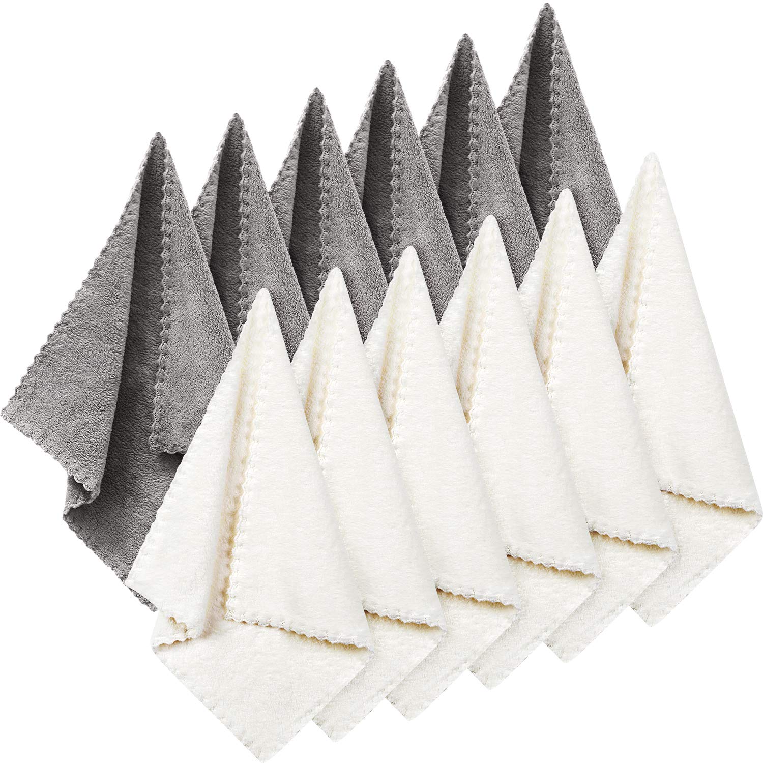 12 Pieces Face Makeup Remover Cloths Microfiber Wash Cloth Soft Facial Cleansing Cloth for Face, 12 x 12 Inch (White, Gray)