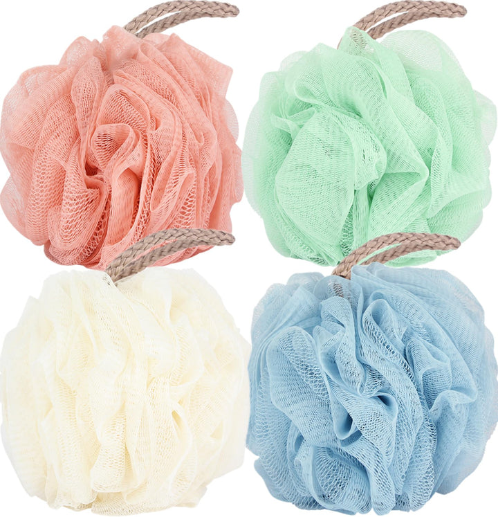 Fu Store Bath Sponges 50g Shower Loofahs Mesh Balls Sponge 4 Colors for Body Wash Bathroom Men Women - 4 Pack Scrubber Cleaning Loofah Bathing Accessories