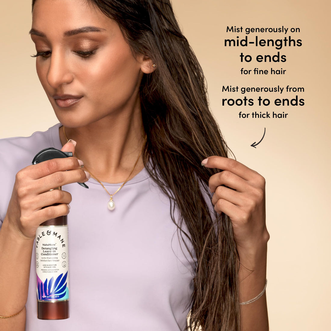 Fable & Mane Leave In Conditioner, 4.7 Fl Oz - Maha Mane Detangler Spray, Silicone-Free Leave In Conditioner for Dry Damaged Hair, Heat Protectant for Hair