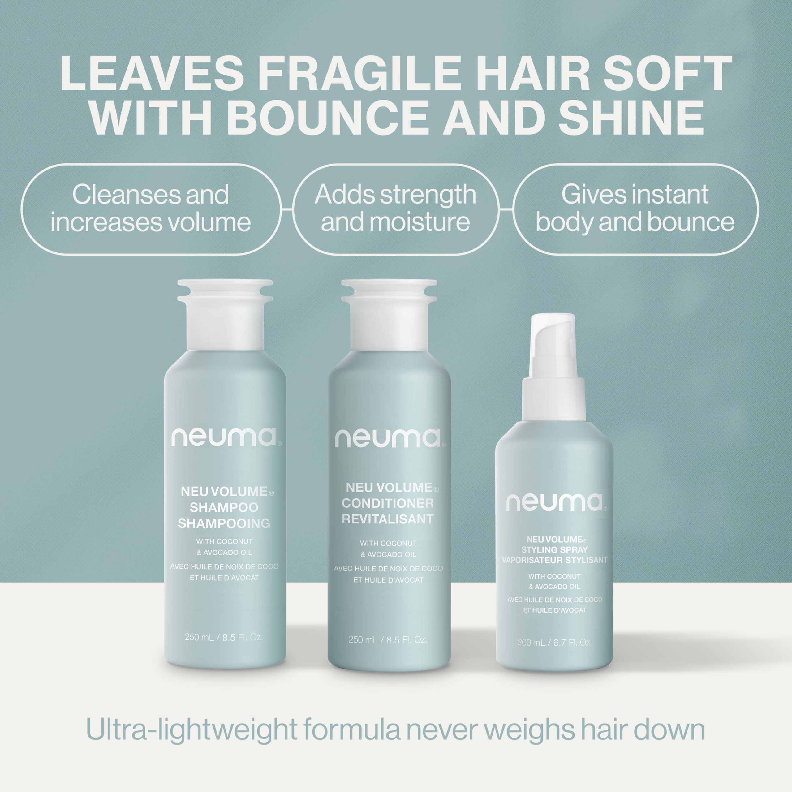 NEUMA Neu Volume Holiday Gift Set — Neu Volume Shampoo (8.5 Fl. Oz.), Volume Conditioner (8.5 Fl. Oz.), and Styling Volume Hair Spray (6.7 Fl. Oz.) — Fennel, Ylang Ylang, Patchouli and Vanilla Scent