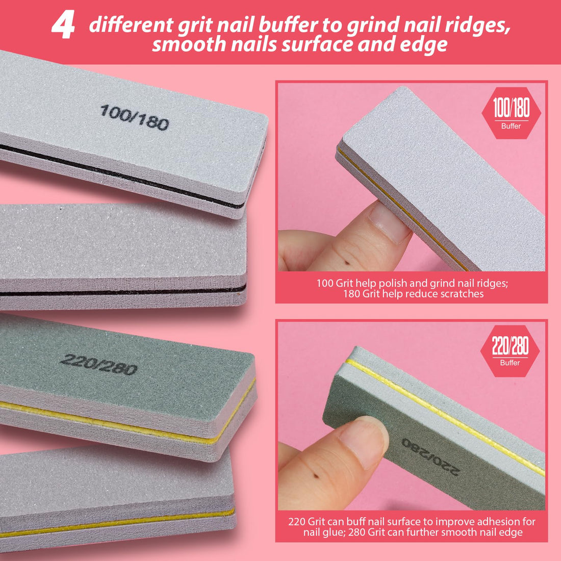 Teenitor 12pcs Nail Files and Buffers Set, Buffer Nail File 100/180 Fingernail Files for Women, Nail Buffer Block Emery Boards for Nails, 240 Grit Nail File