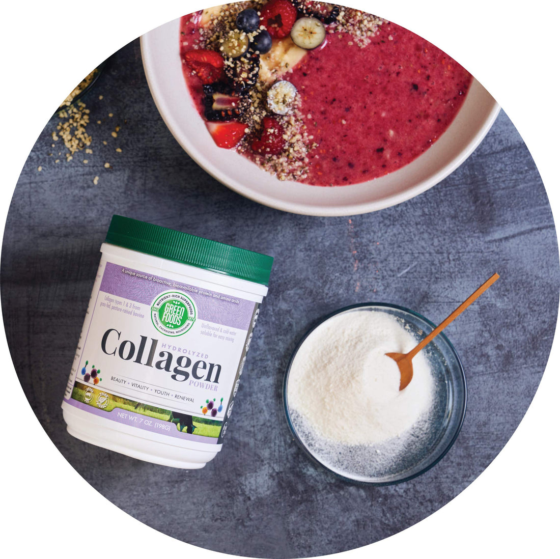 Green Foods Grass Fed Pasture Raised Hydrolyzed Collagen Peptides Protein Powder 7oz - 30 servings