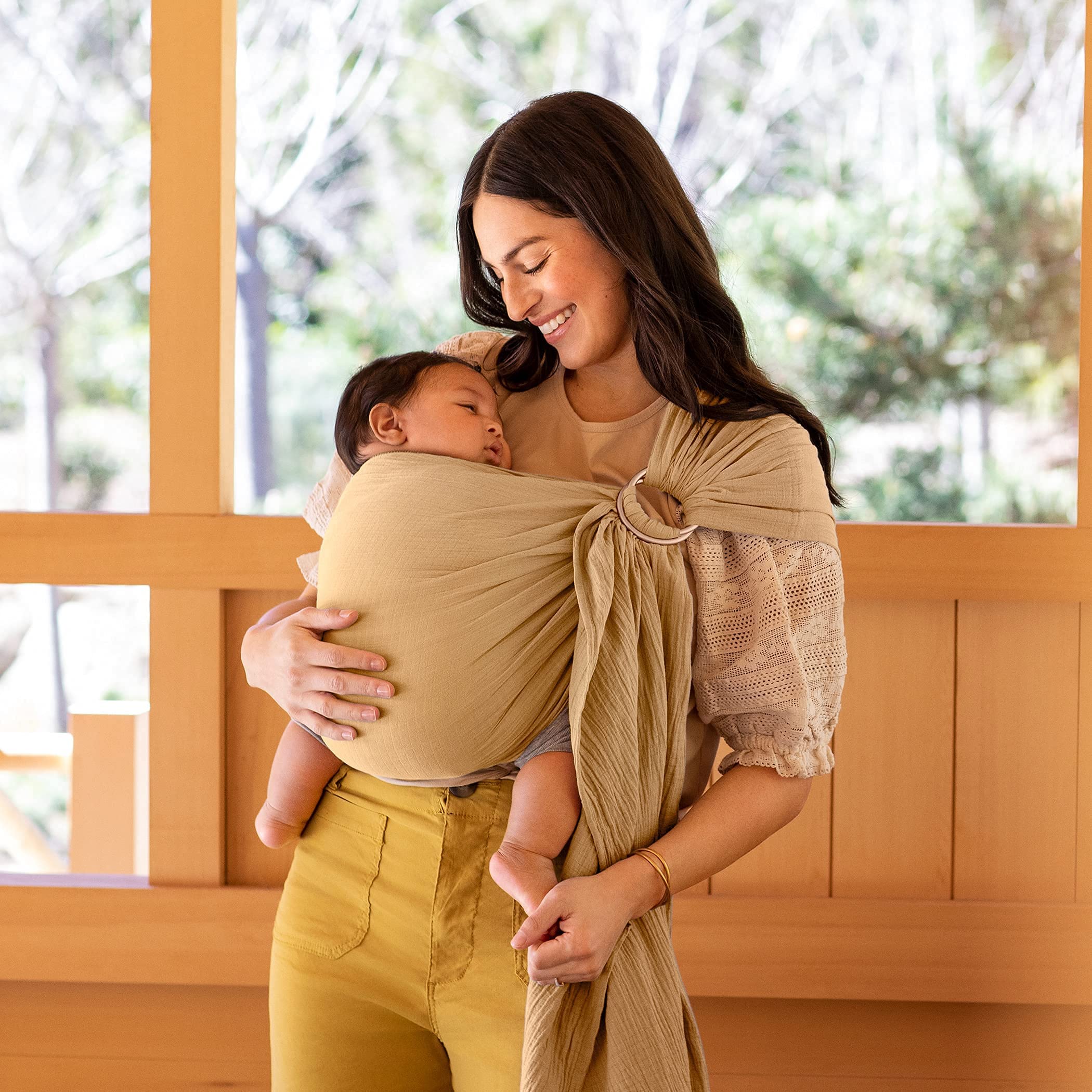 Moby Baby Wrap Carrier Ring Sling for Newborns to Toddlers, Hands-Free, Versatile Support for Moms & Dads, Breathable & Lightweight, Supports Children 8-30 lbs (Saffron)