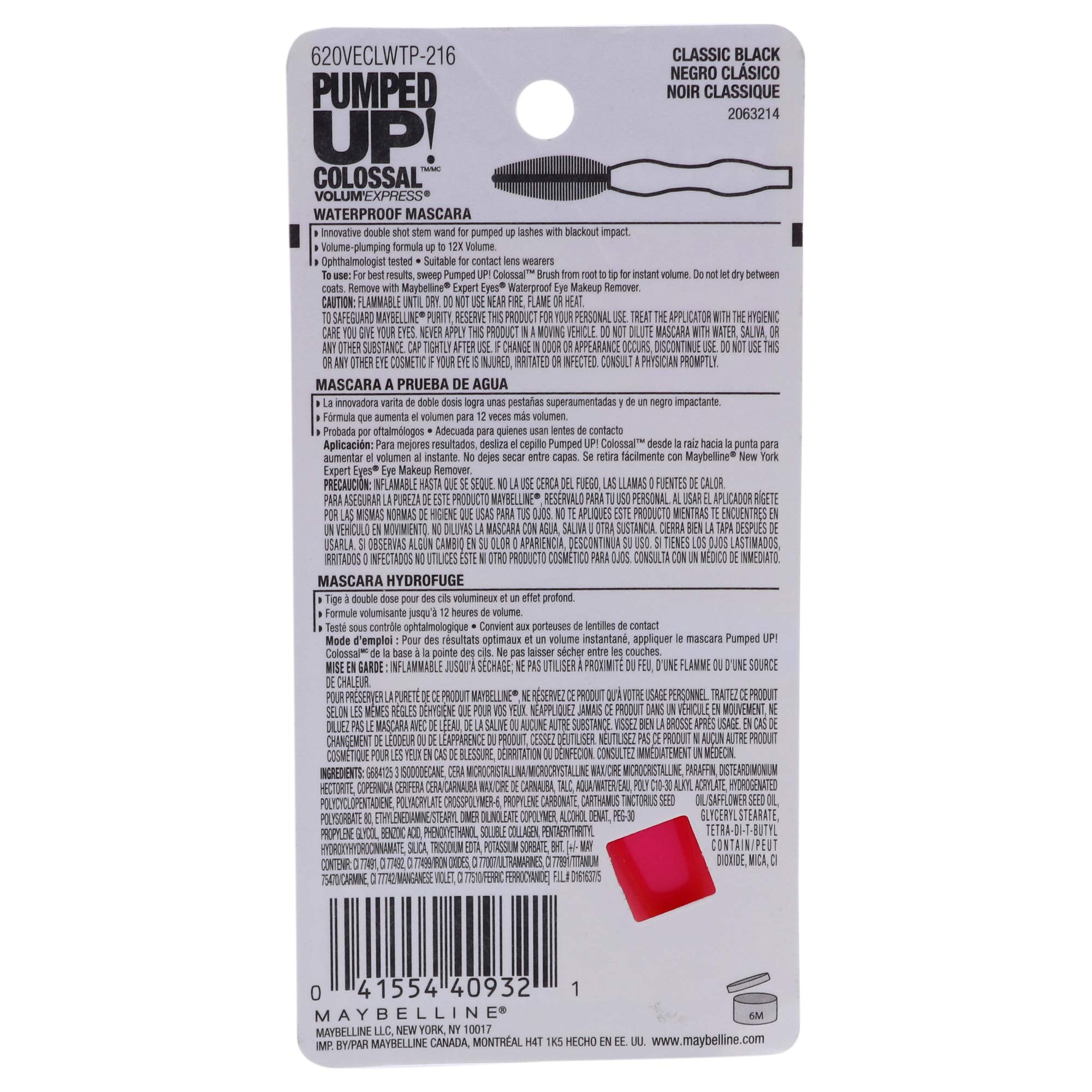 Maybelline New York Volum' Express Pumped Up! Colossal Waterproof Mascara, Classic Black, 0.32 Fl Oz, (K1569200)