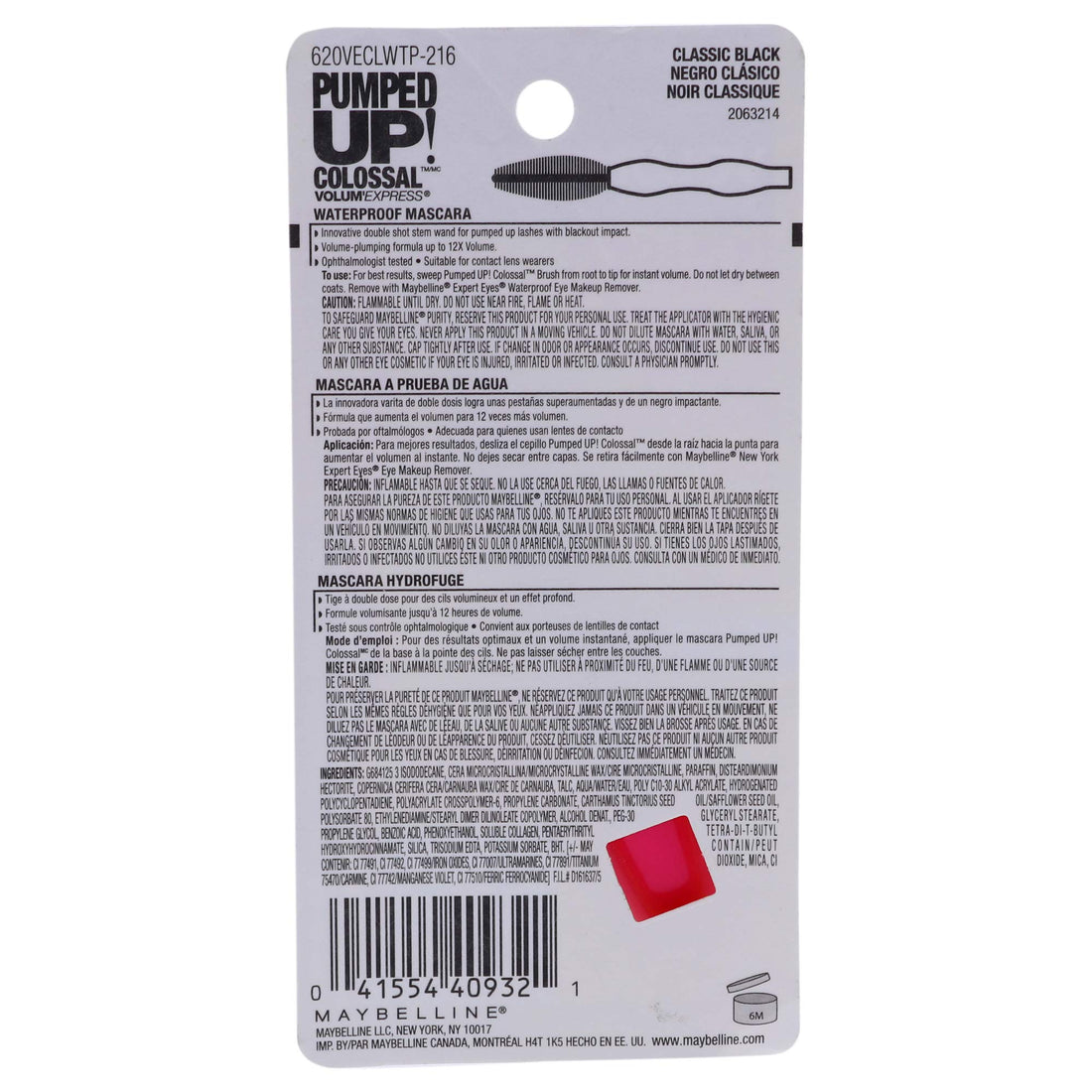 Maybelline New York Volum' Express Pumped Up! Colossal Waterproof Mascara, Classic Black, 0.32 Fl Oz, (K1569200)