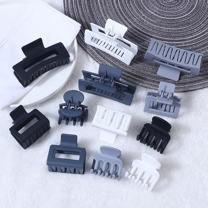 SMKSL 3 Styles Hair Clips for Women Small Medium Big Claw Clips for Thin Thick Hair 12 Pcs Hair Claw Clips Hair Clips Combination Hair Accessories for Women (Grey)