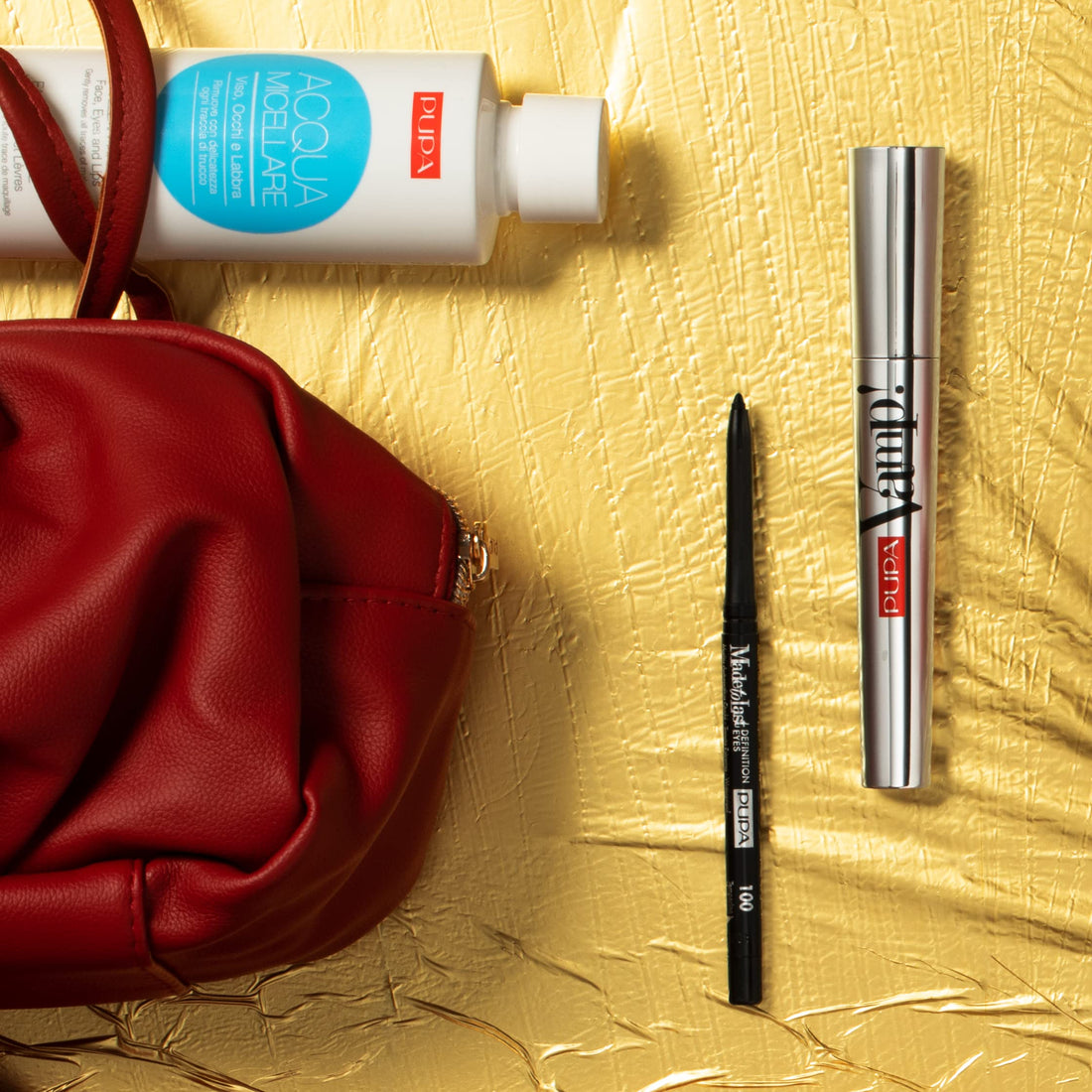 Pupa Milano Vamp! Mascara And Vamp! Nail Polish Set - Volume Mascara And Gel Effect Polish - Thick And Super Dense Lashes - Light Scented Nails - Smudge-Free Hold - Mini Cloud Bag - 3 Pc Mascara Kit