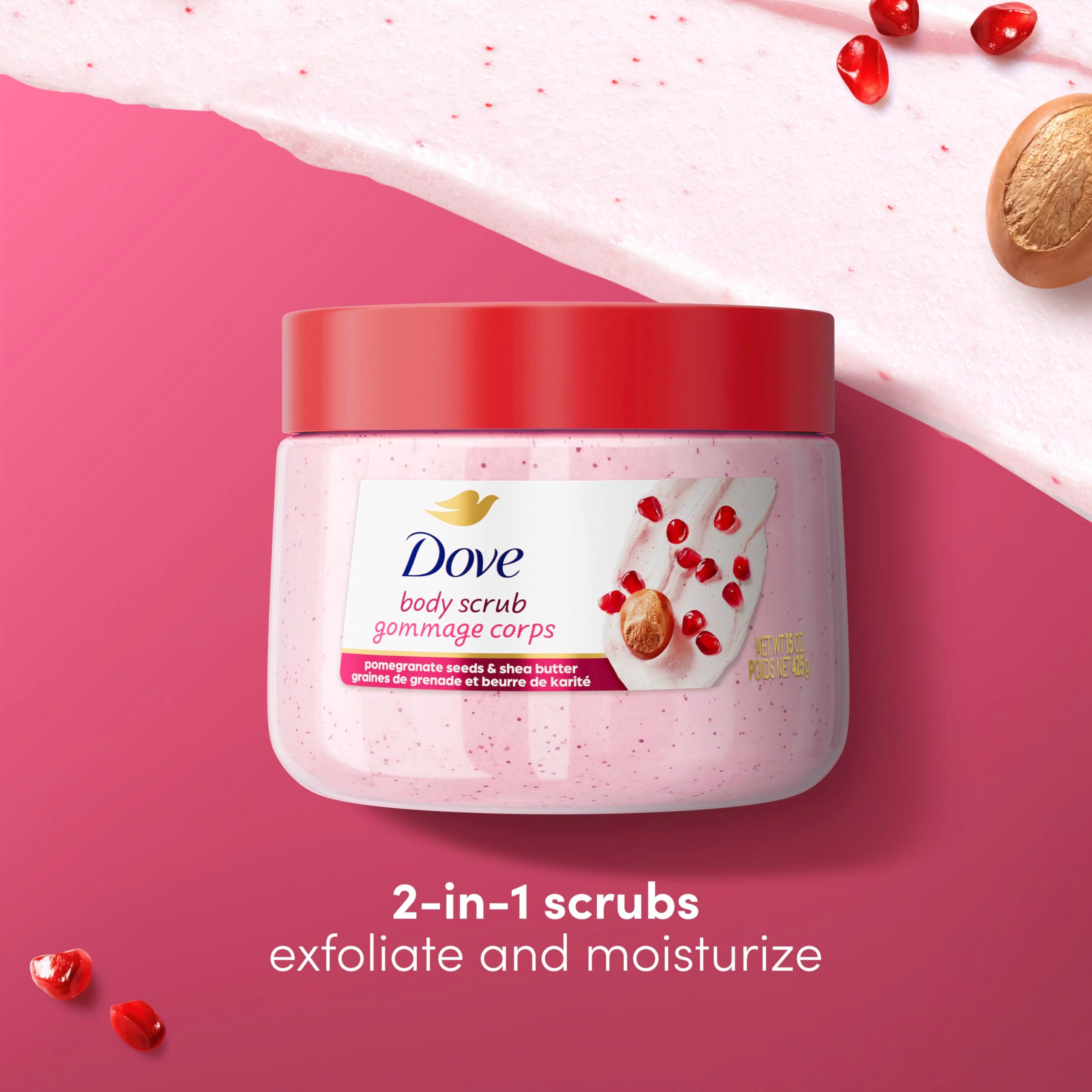 Dove Pomegranate& Shea Butter Body Scrub Exfoliates and Deeply Nourishes for Smooth, Radiant Skin 15oz