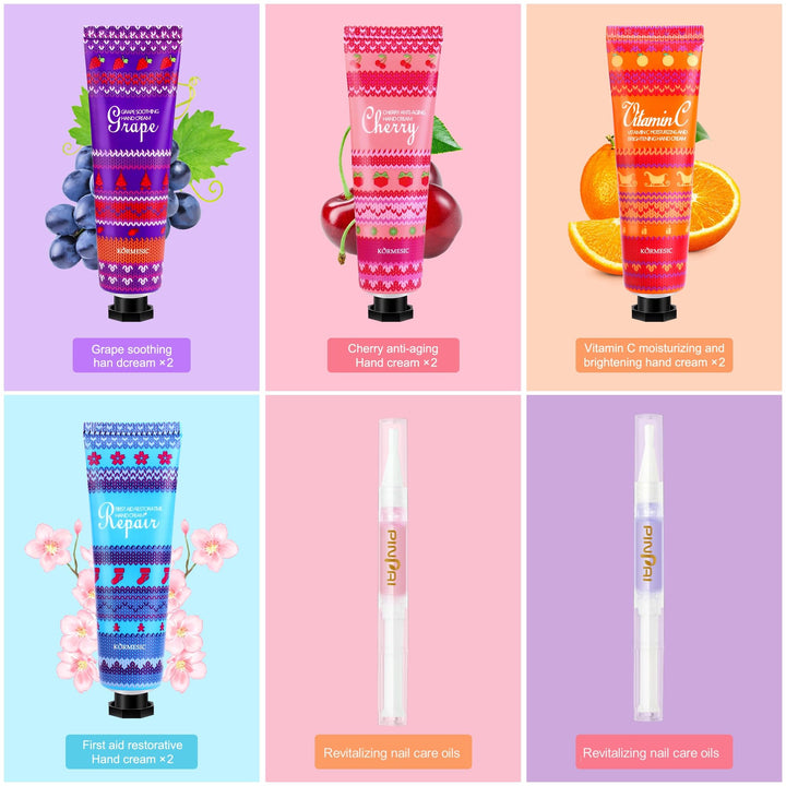 Furnizone Hand Cream Gifts for Women, 8 Pack Hand Lotion for Dry Cracked Hands, Travel Size Mini Hand Lotion with 2 Nail Care Oils, Mothers Day Gifts for Mom Valentines Day Bridesmaid Proposal