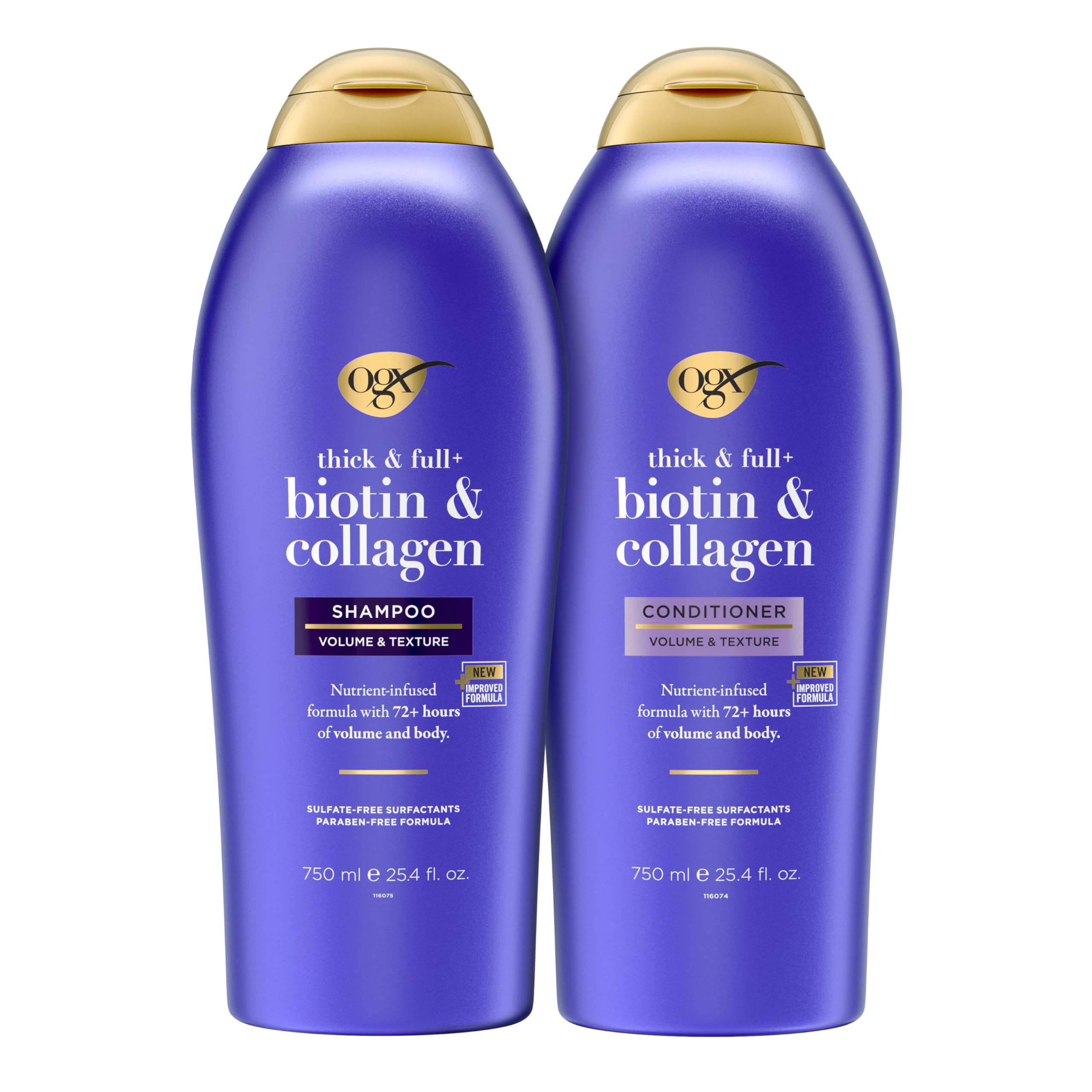 OGX Thick & Full + Biotin & Collagen Extra Strength Volumizing Shampoo + Conditioner with Vitamin B7 & Hydrolyzed Wheat Protein for Fine Hair, 25.4 oz Pack of 2