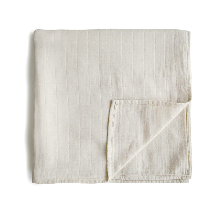 mushie Muslin Baby Swaddle Blanket | 100% Organic Cotton (Fog)