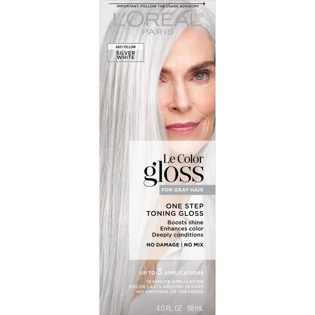 L'Oreal Paris Le Color Gloss One Step Toning Gloss, In-Shower Hair Toner with Deep Conditioning Treatment Formula for Gray Hair, Silver White, 1 Kit