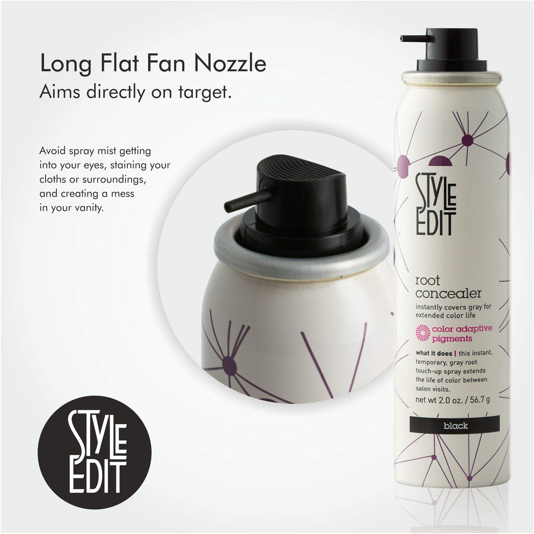 Style Edit Root Concealer Touch Up Spray | Instantly Covers Grey Roots | Professional Salon Cover Up Hair Products for Women |Black, 2 Ounce (Pack of 3)