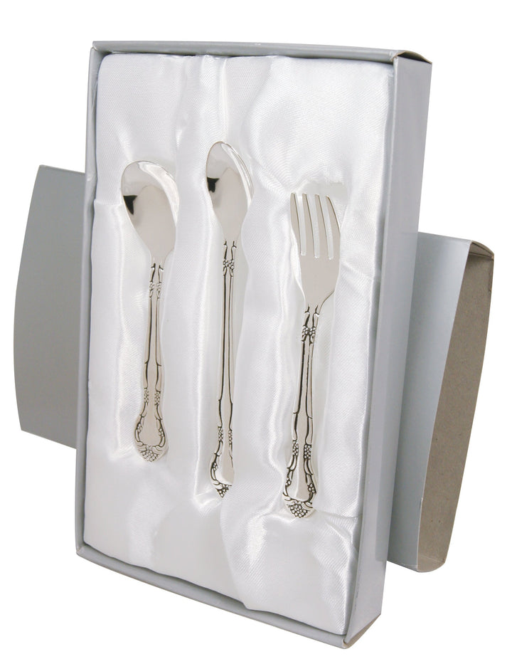 Stephan Baby Keepsake 3 Piece Silver Plated Feeding Set in Satin-Lined Gift Box