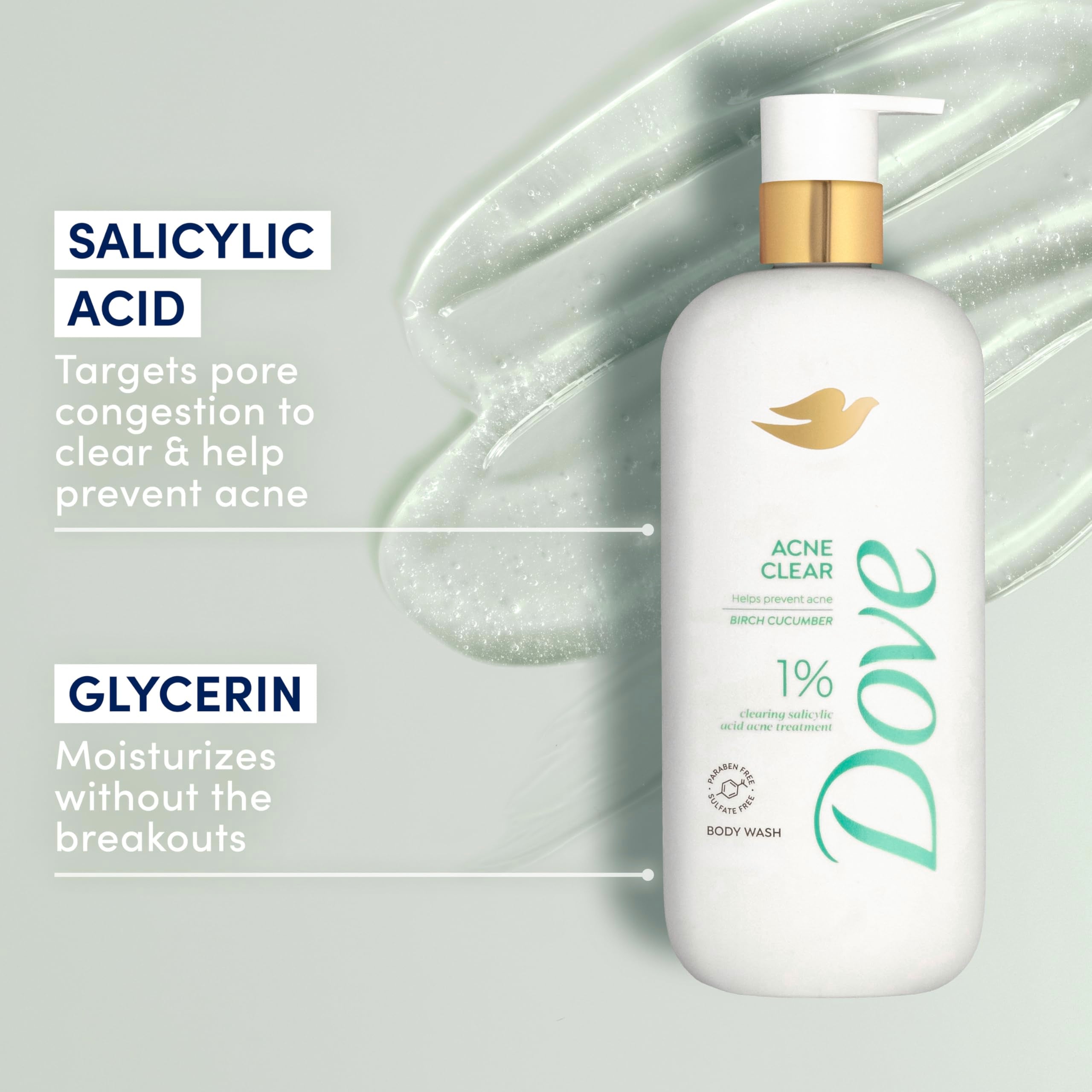 Dove Body Wash Acne Clears & helps prevent acne 1% clearing salicylic acid acne treatment 18.5 oz