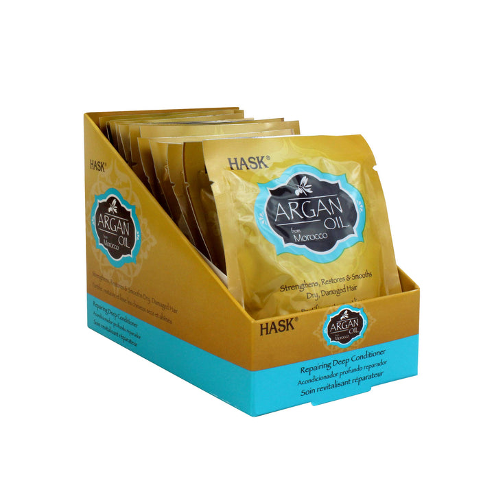 Hask Argan Oil Repairing Deep Conditioner Treatments For All Hair Types, Color Safe, Gluten Free, Sulfate Free, Paraben Free - Pack Of 12 50Ml