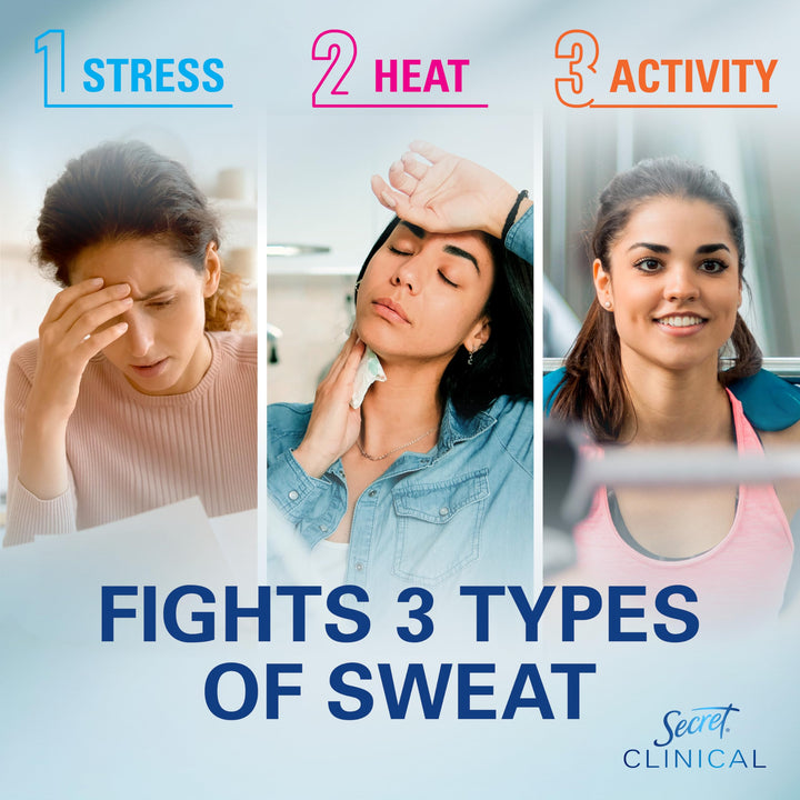 Secret Clinical Strength Antiperspirant Deodorant for Women, 3X Stress Protection, 72hr Sweat & Odor Protection, PH Balancing Minerals, Invisible Solid, Completely Clean Scent, 0.5 oz