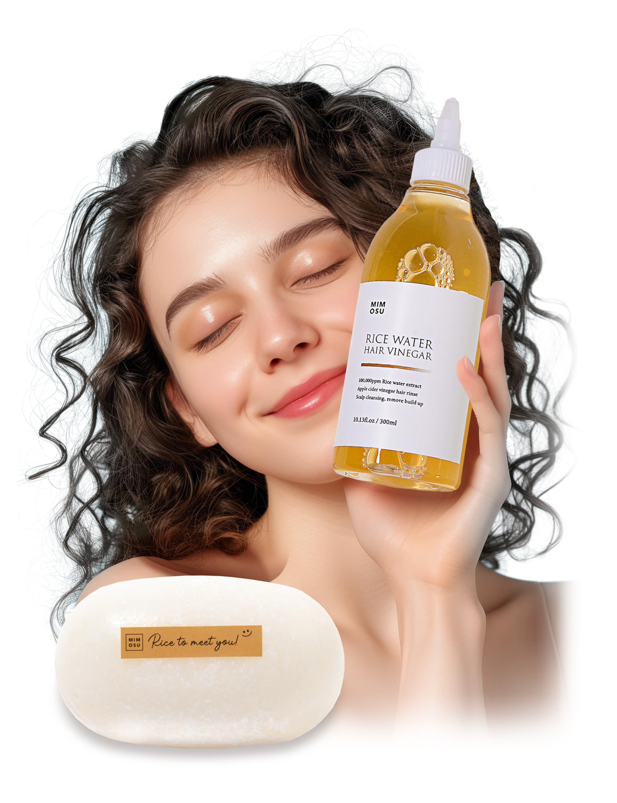 mimosu Rice Water Shampoo and Conditioner Set for Hair Growth, Apple Cider Vinegar Rinse, Sulfate-Free, Strengthens and Thickens, Korean Hair Care Product