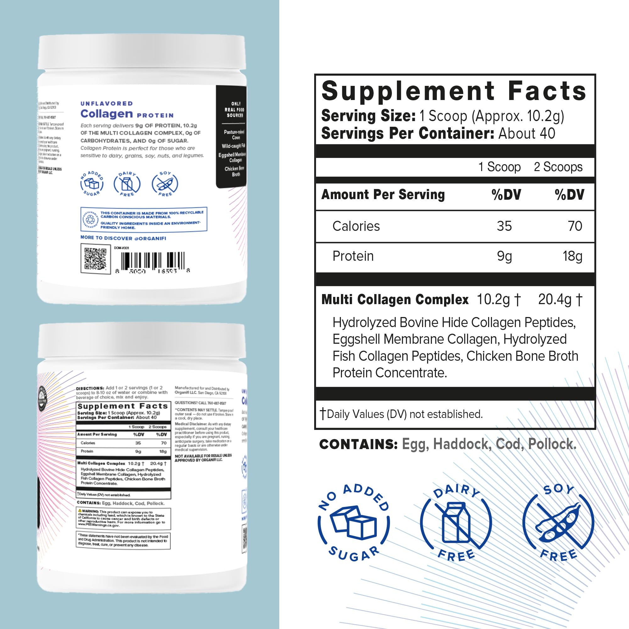 Organifi Unflavored Collagen Powder - Supports Stronger Skin, Nails, and Hair, 30 Servings