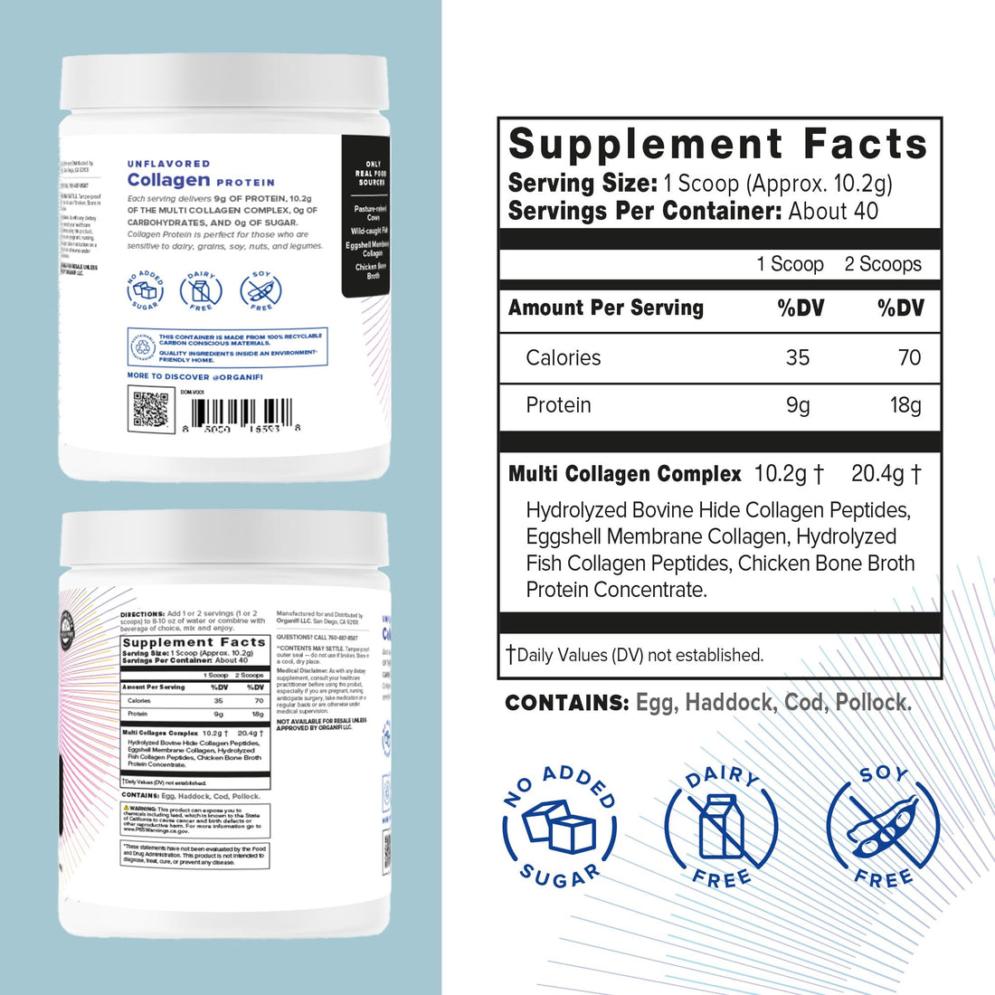 Organifi Unflavored Collagen Powder - Supports Stronger Skin, Nails, and Hair, 30 Servings