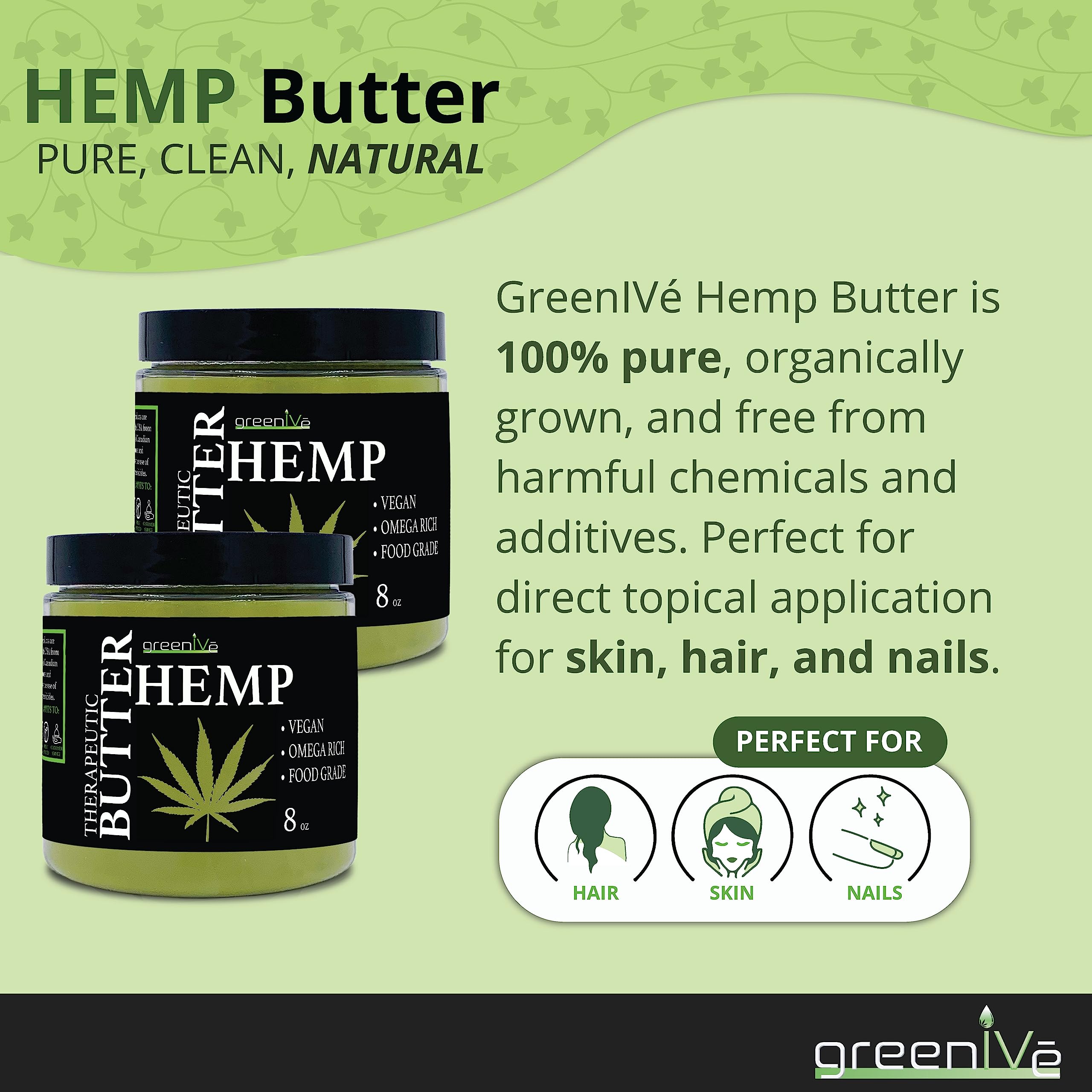 GreenIVe - Hemp Body Butter - All Natural - Hemp Body Butter - Exclusively on Amazon (8oz)