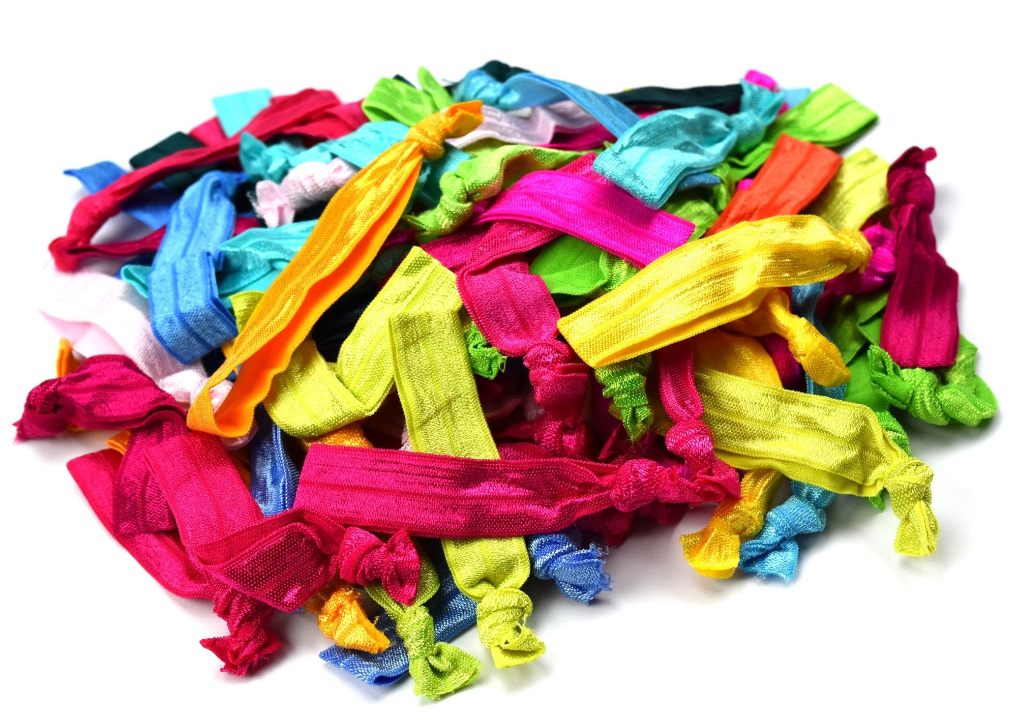 Syleia Hair Ties, Wild Flowers, Elastic Ponytail Holders, No Crease Hand Knotted Fold Over, Pack Of 100