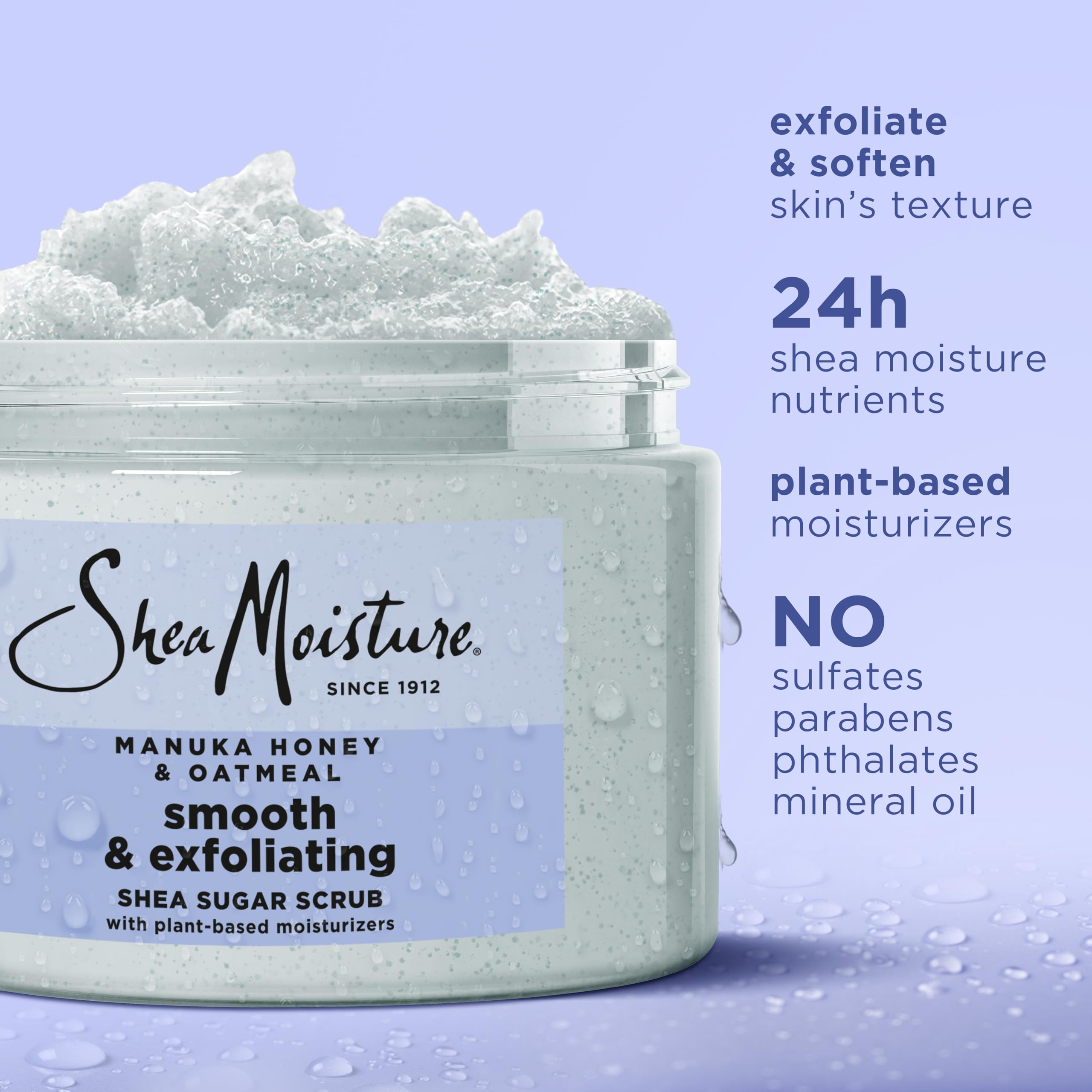 SheaMoisture Shea Sugar Body Scrub Manuka Honey Oatmeal for smooth & exfoliating Smooth and Exfoliating Body scrub with 24h shea moisture nutrients 12 oz