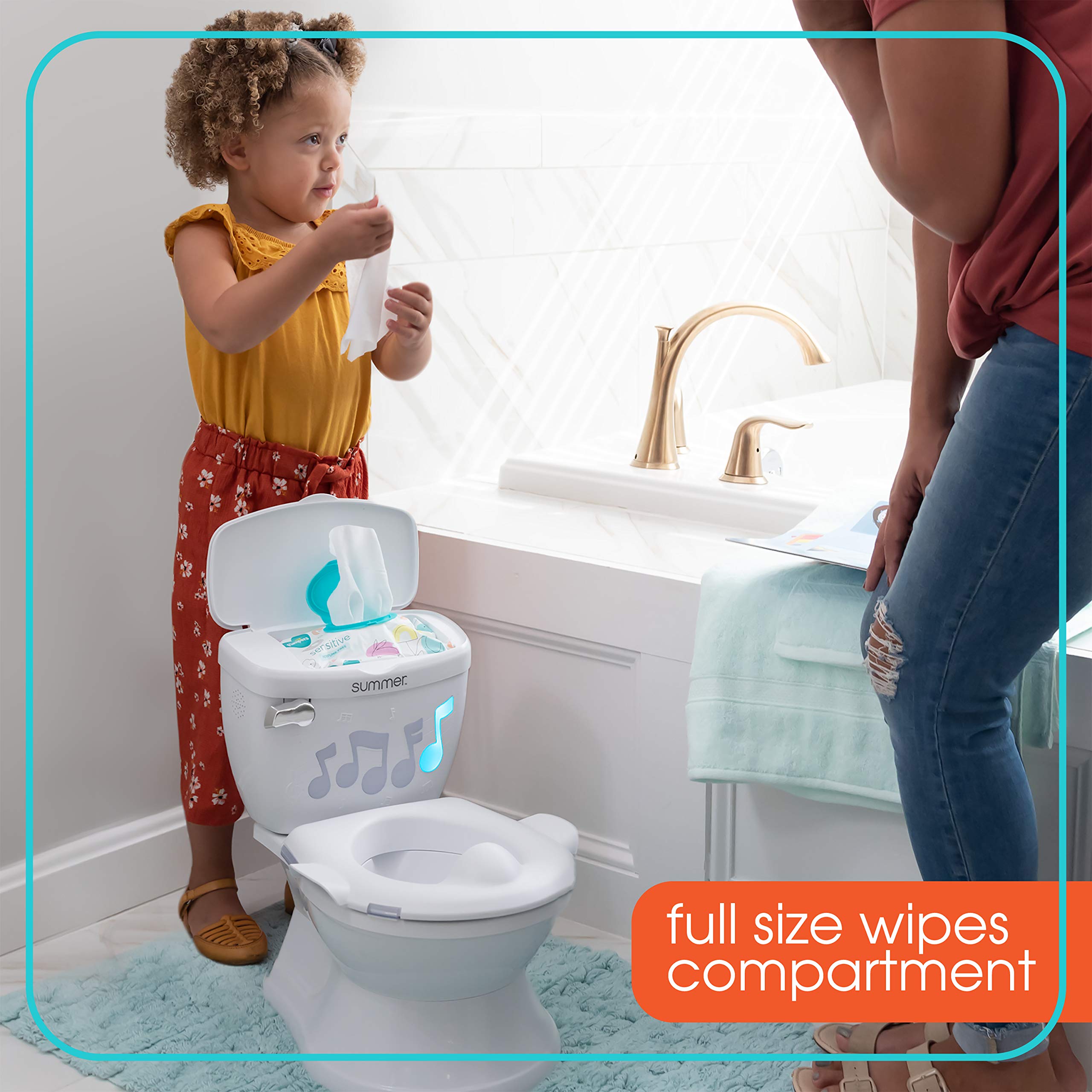 Summer My Size Potty Lights and Songs Transitions, White – Realistic Potty Training Toilet with Interactive Handle that Plays Music for Kids, Removable Potty Topper/Pot, Wipe Compartment, Splash Guard