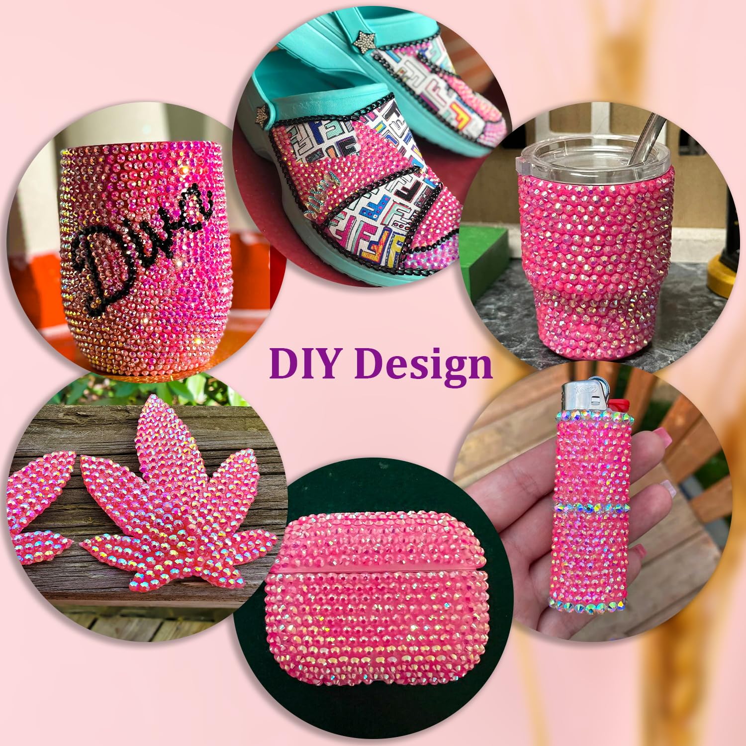 Resin Jelly Rhinestones for Crafting with B7000 Jewelry Glue, 1 Box Hot Pink AB FlatBack Crystal with 3Pcs 10ml Glue, Bedazzling Non Hotfix Gems for DIY Tumblers Clothing Shoes Manicure