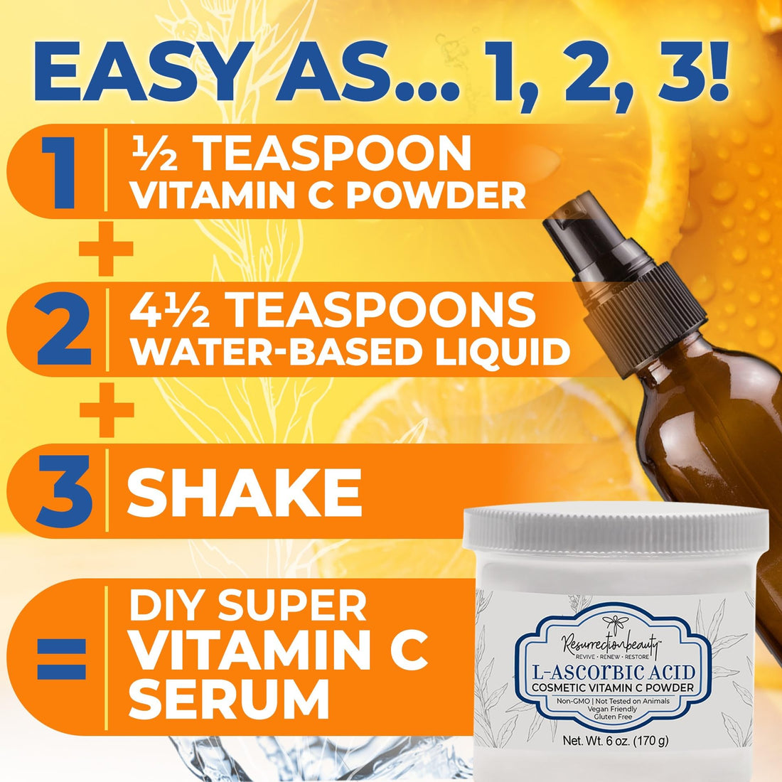 100% Pure L-Ascorbic Acid (Cosmetic Vitamin C Powder for Face) to Make Your Own Premium Beauty Serum, Skincare Mask Treatment, Hyaluronic Serums with Vit C & DIY Facial Skin Care Products 6 OZ